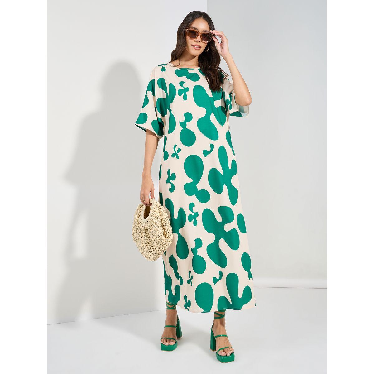 Styli All Over Print Round Neck Jalabiya-women-arabicclothing-jalabiyas-image-1