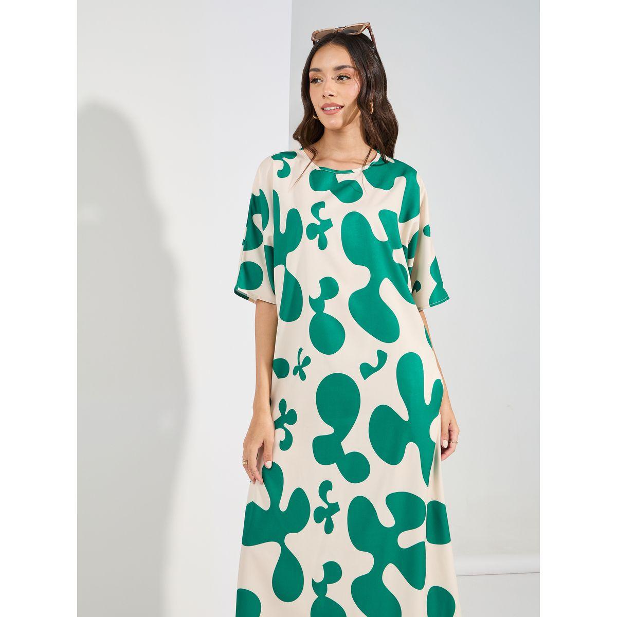 Styli All Over Print Round Neck Jalabiya-women-arabicclothing-jalabiyas-image-2