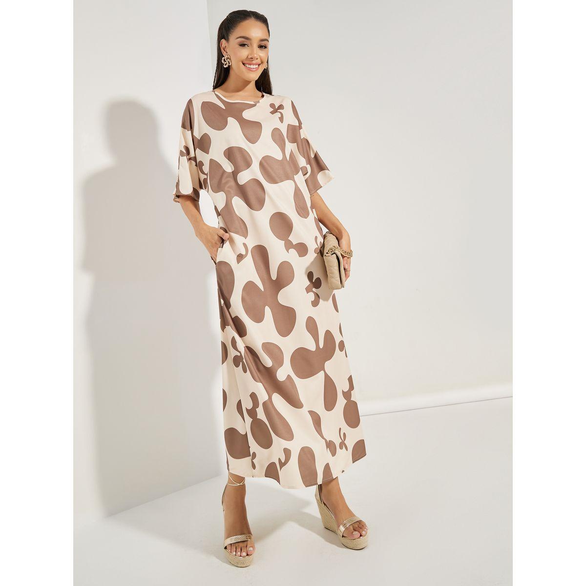 Styli All Over Print Round Neck Jalabiya-women-arabicclothing-jalabiyas-image-1