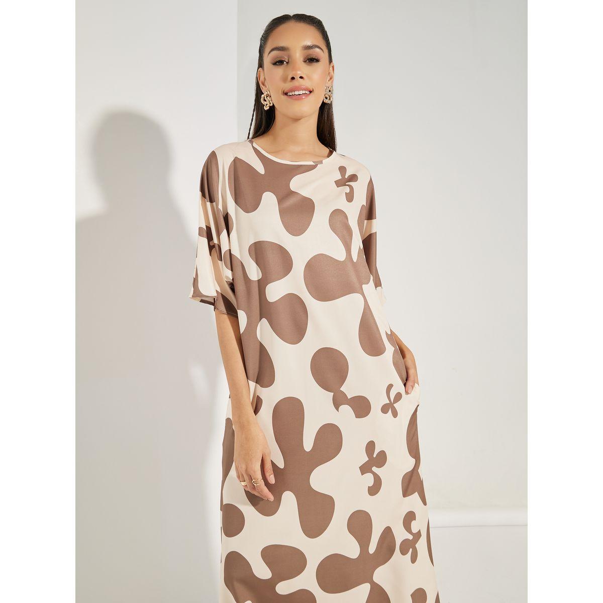 Styli All Over Print Round Neck Jalabiya-women-arabicclothing-jalabiyas-image-2