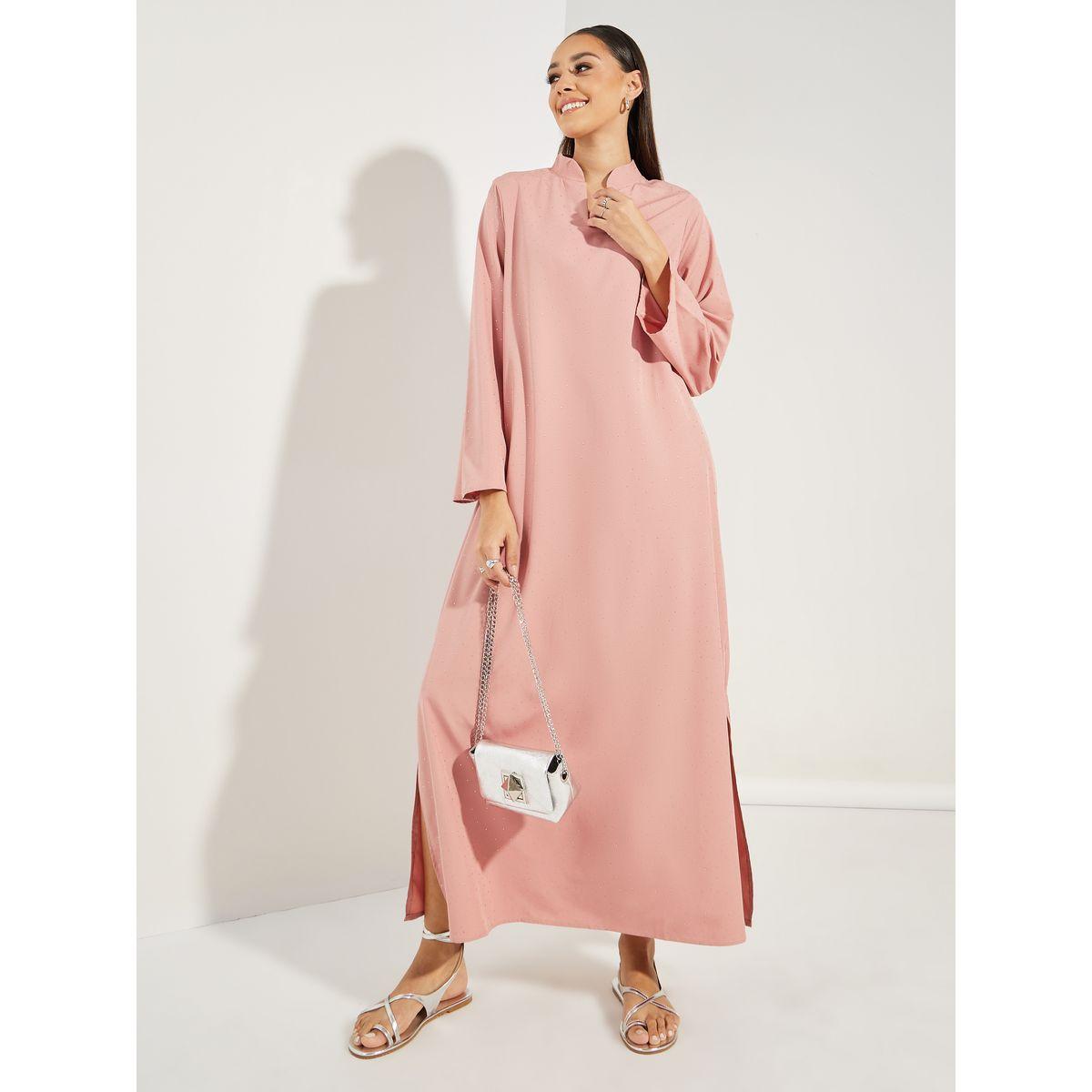 جلابية طويلة بتفاصيل بارزة الملمس-women-arabicclothing-jalabiyas-image-2
