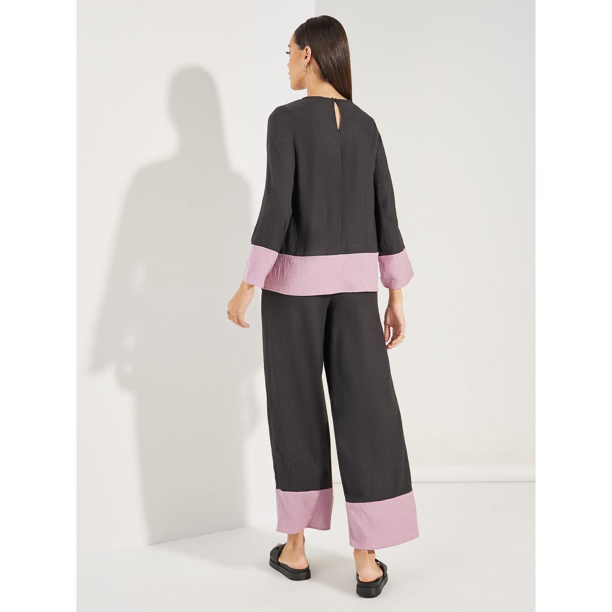 Styli Contrast Border Long Top & Wide Leg Pants Modest Set-women-arabicclothing-sets-image-6