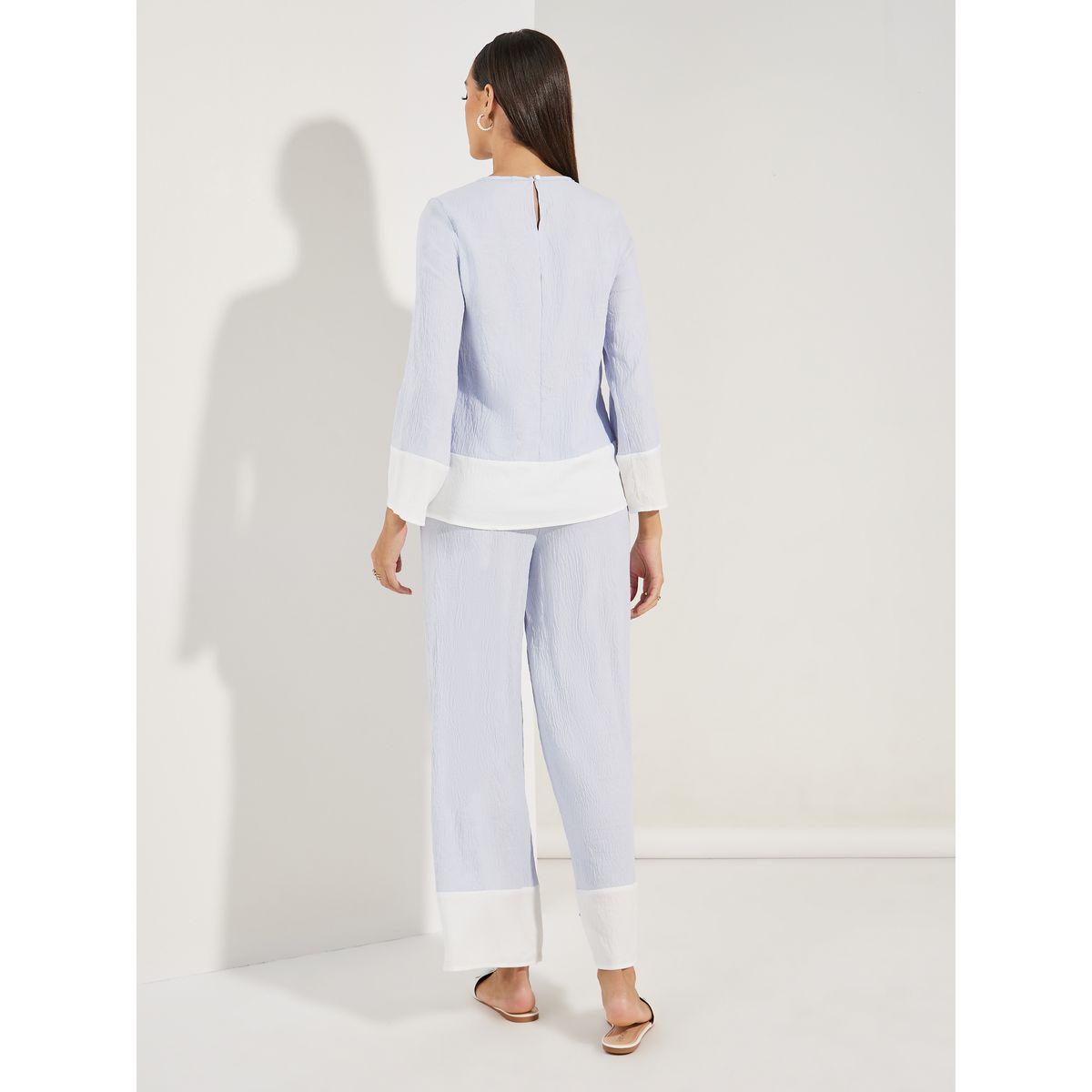 Styli Contrast Border Long Top & Wide Leg Pants Modest Set-women-arabicclothing-sets-image-5