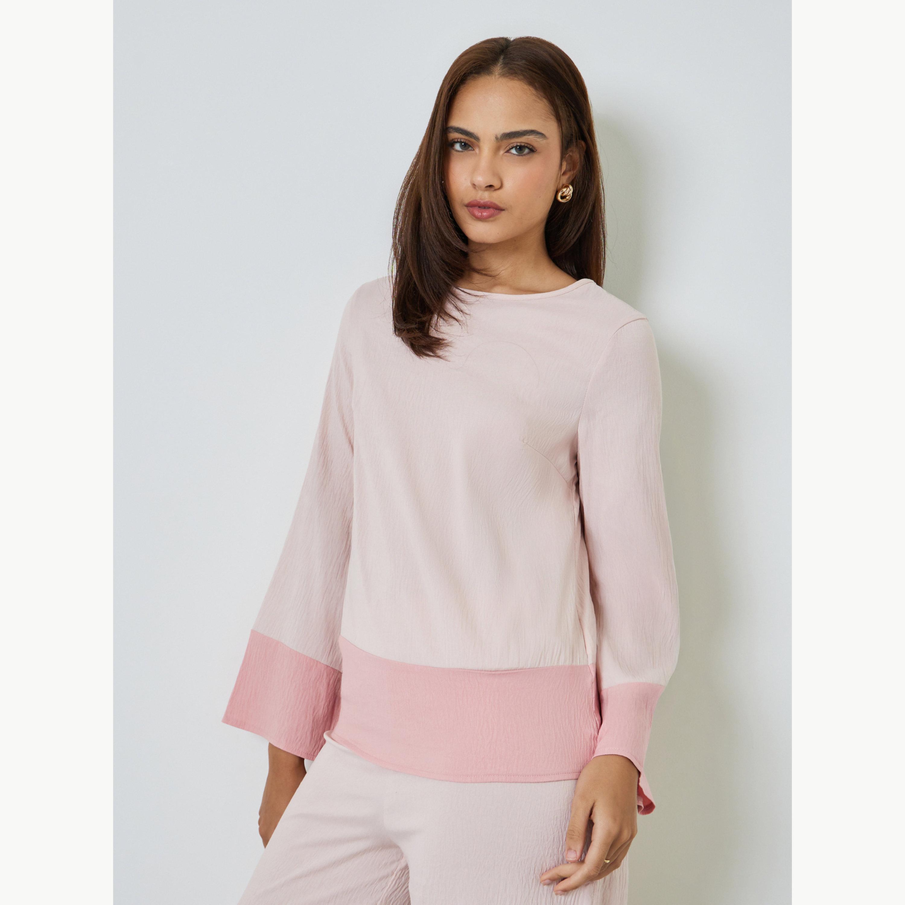 Amirah X Styli Light Pink Contrast Border Top and Pants Modest Set-women-clothing-coordsets-image-3