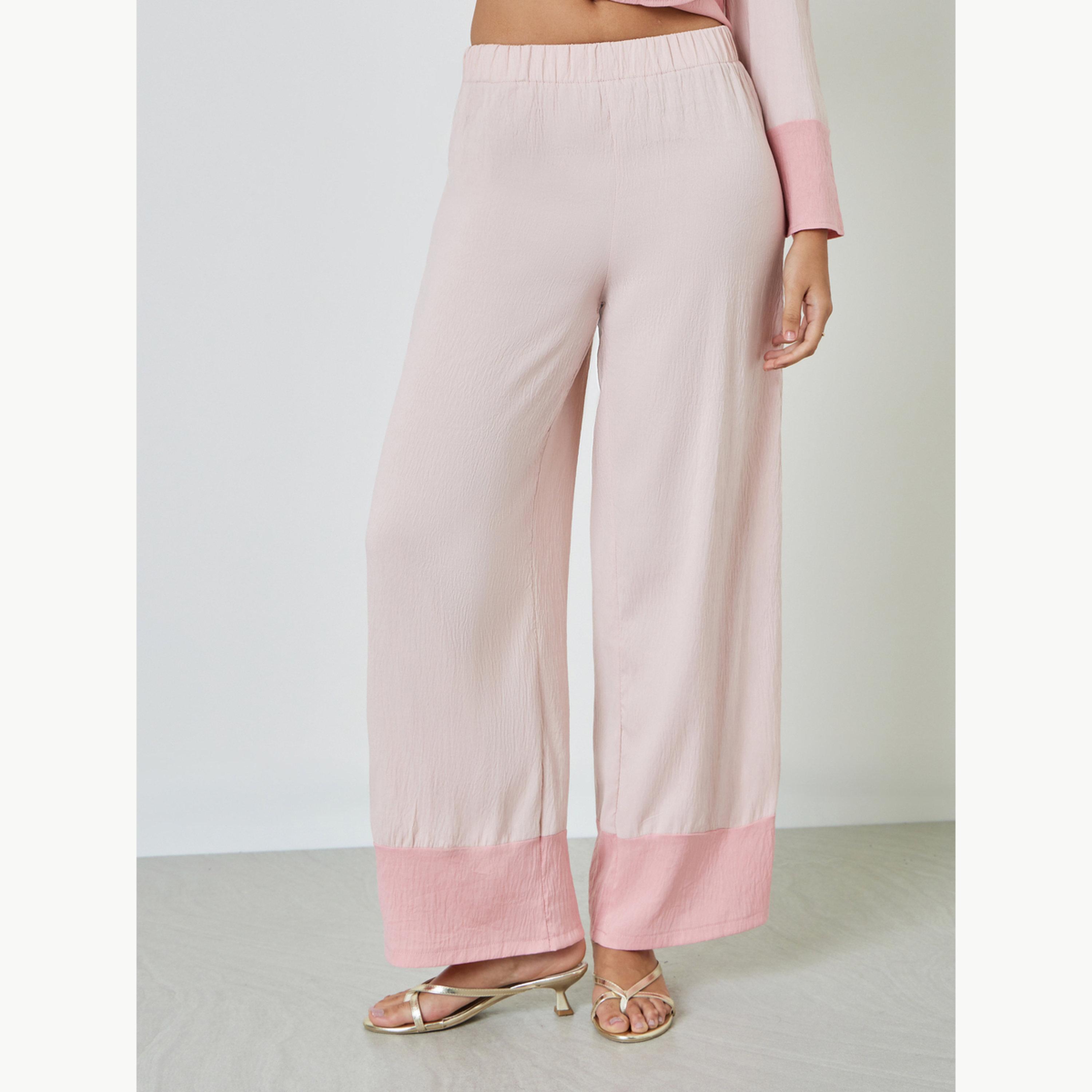 Amirah X Styli Light Pink Contrast Border Top and Pants Modest Set-women-clothing-coordsets-image-5