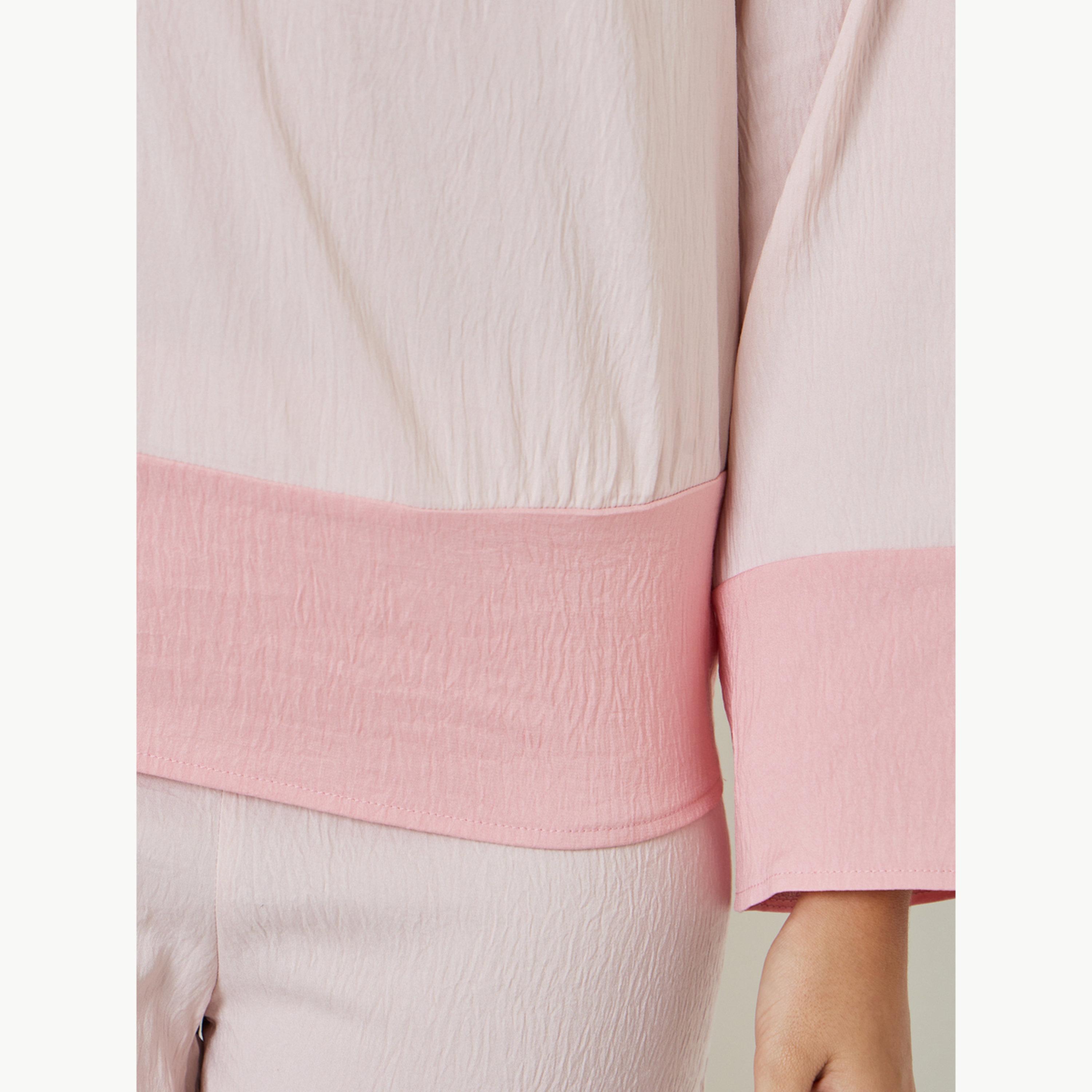 Amirah X Styli Light Pink Contrast Border Top and Pants Modest Set-women-clothing-coordsets-image-6