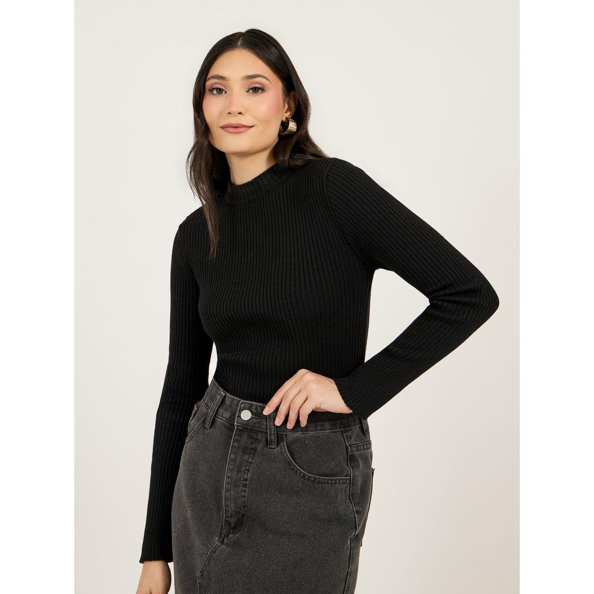 Styli Ribbed Fitted Regular Length High Neck Sweater-women-winterwear-cardigansandjumpers-jumpers-image-1