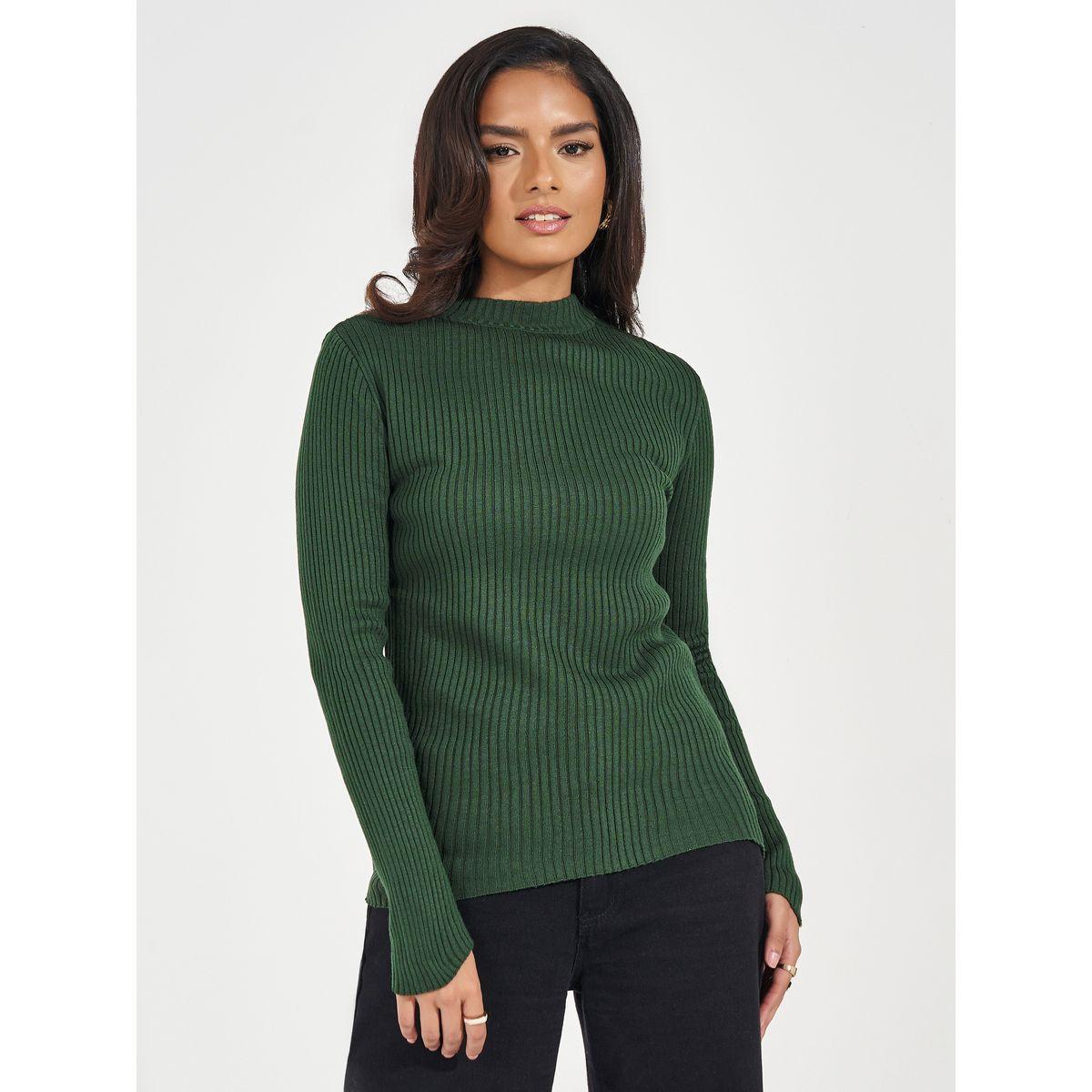 سويتر مضلع بقصة عادية وياقة عالية-women-clothing-cardigansandjumpers-jumpers-image-1