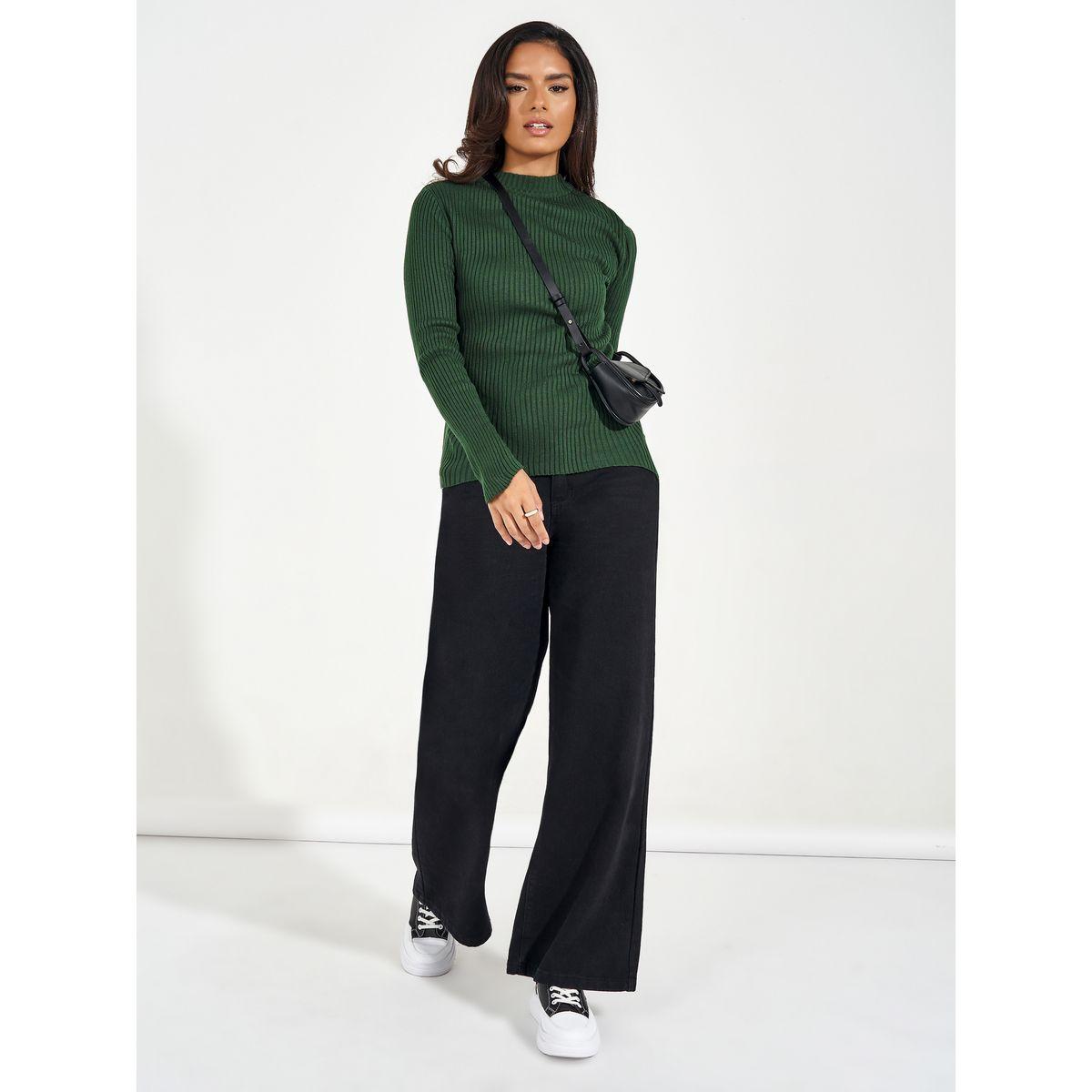 سويتر مضلع بقصة عادية وياقة عالية-women-clothing-cardigansandjumpers-jumpers-image-2