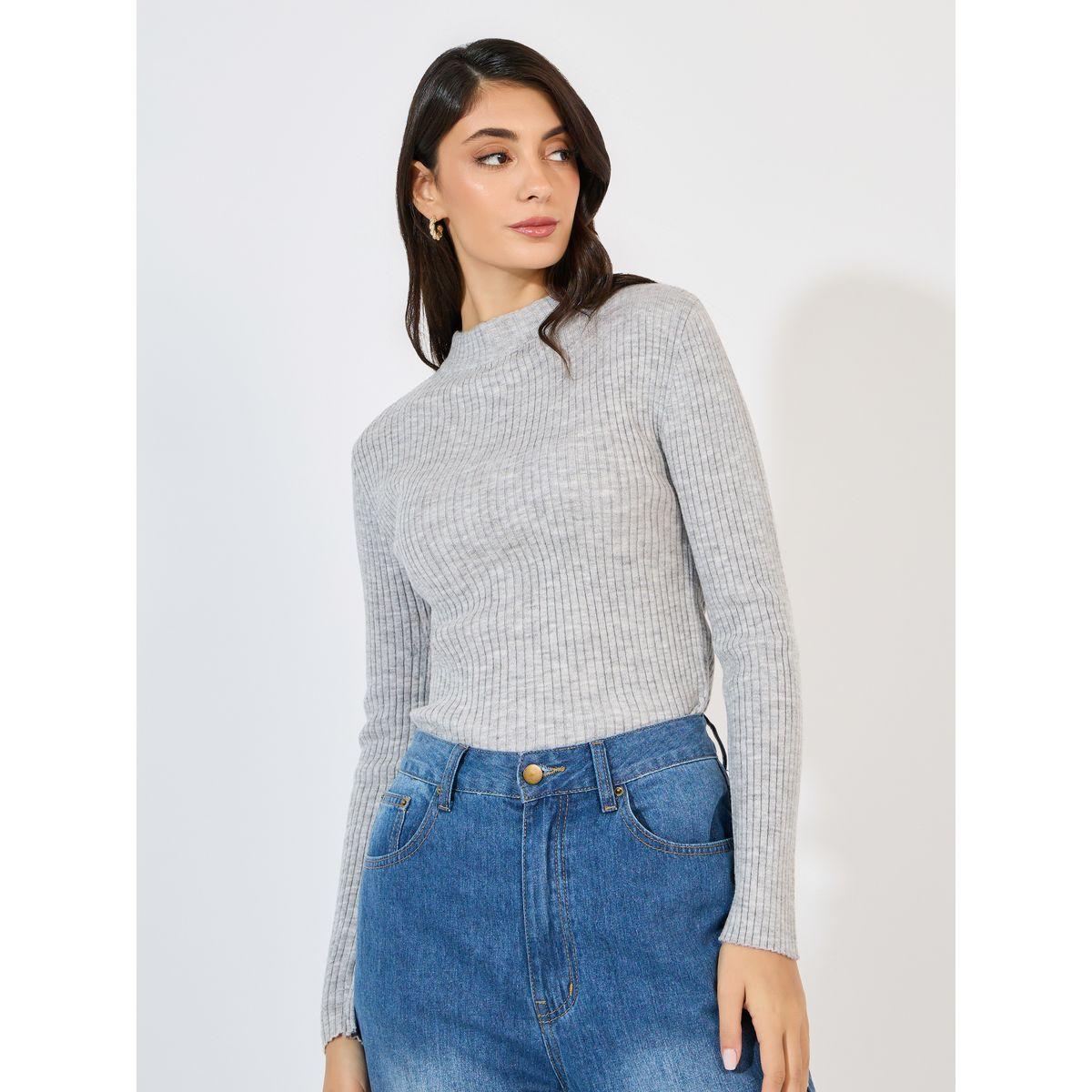 سويتر مضلع بقصة مُجسمة وياقة عالية-women-clothing-cardigansandjumpers-jumpers-image-3