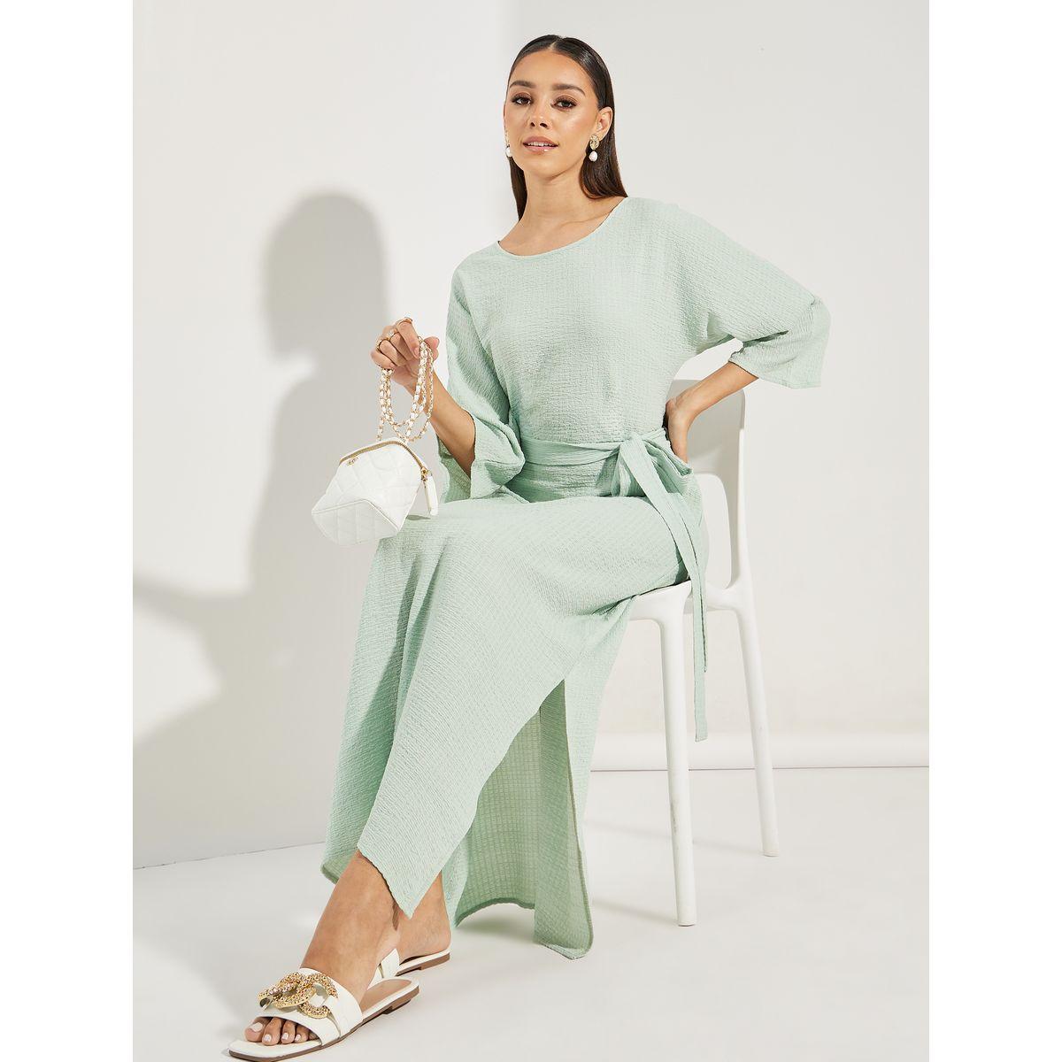 Styli Textured Jalabiya with Side Slit-women-arabicclothing-jalabiyas-image-1