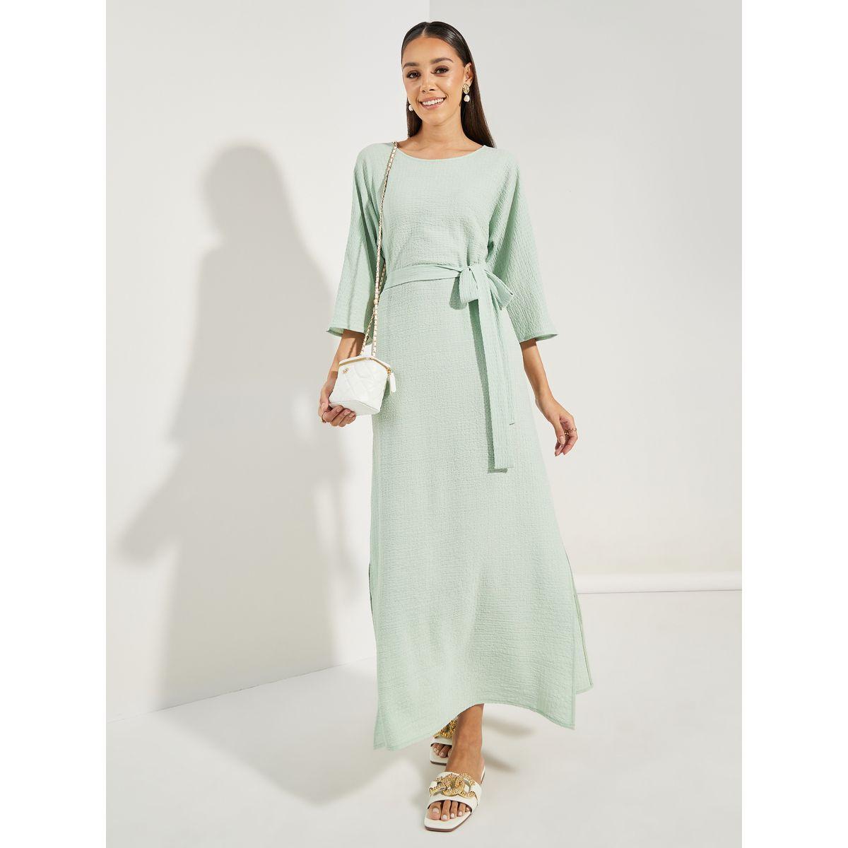 Styli Textured Jalabiya with Side Slit-women-arabicclothing-jalabiyas-image-2