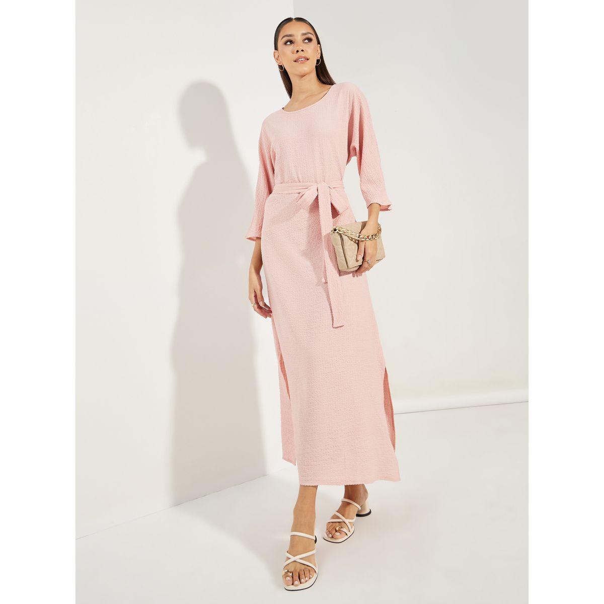 Styli Textured Jalabiya with Side Slit-women-arabicclothing-jalabiyas-image-1