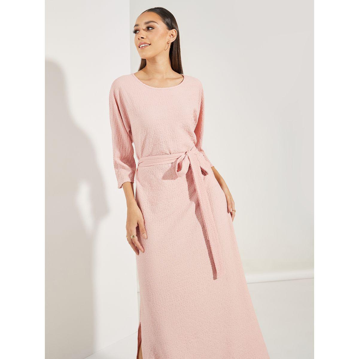 Styli Textured Jalabiya with Side Slit-women-arabicclothing-jalabiyas-image-2