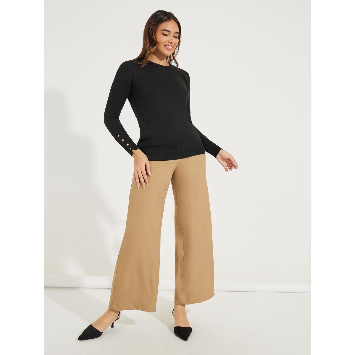 Styli Slim Fit Round Neck Sweater with Button Cuff Detail-women-winterwear-cardigansandjumpers-jumpers-image-2