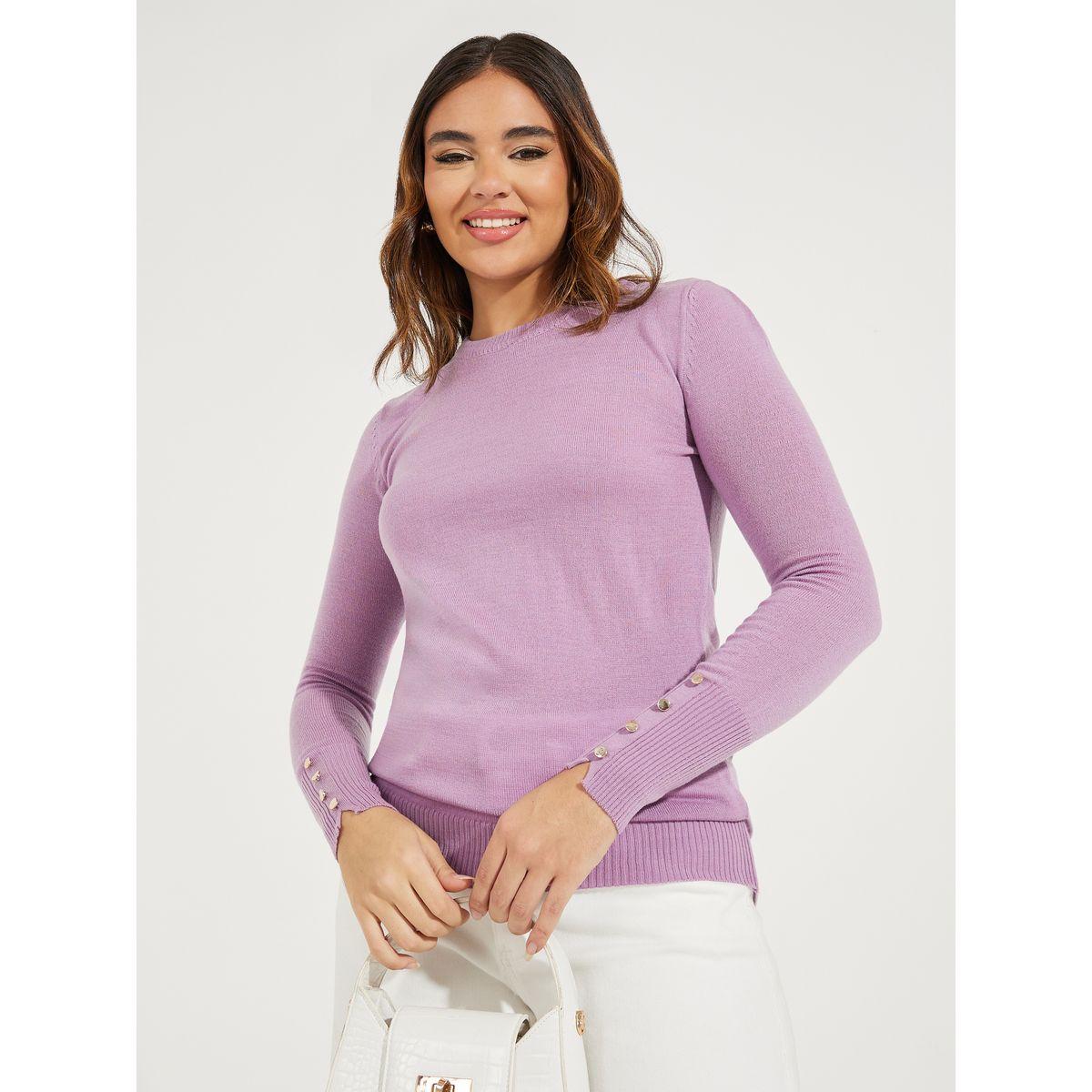 سويتر بقصة سليم فت وياقة دائرية مع اكمام وازرار-women-clothing-cardigansandjumpers-jumpers-image-1