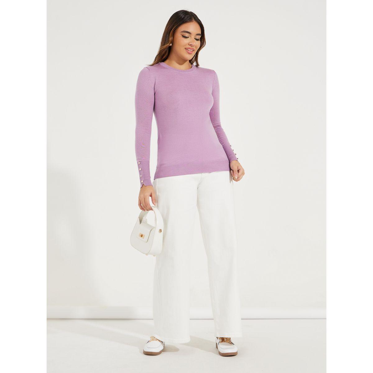Styli Slim Fit Round Neck Sweater with Button Cuff Detail-women-clothing-cardigansandjumpers-jumpers-image-2