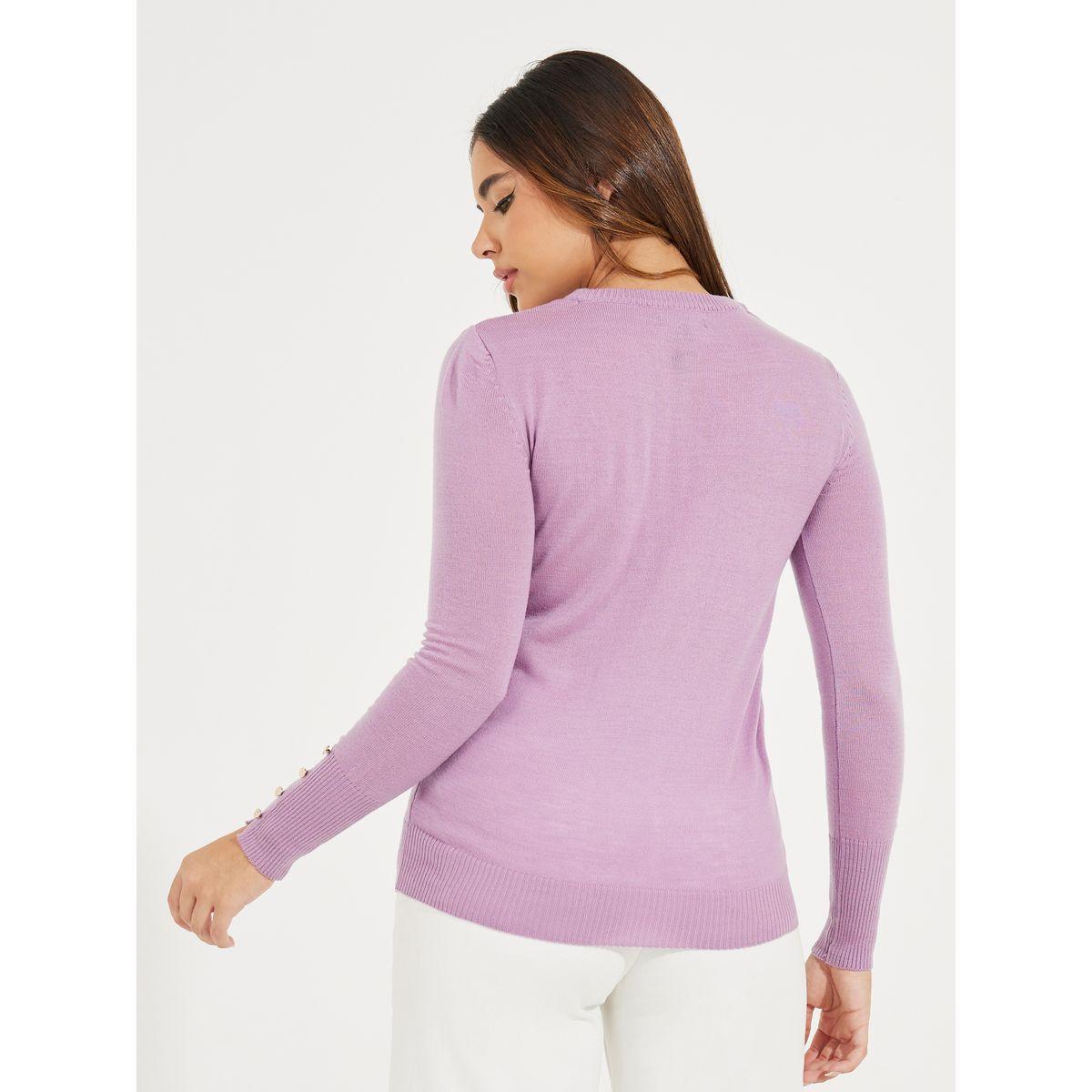 سويتر بقصة سليم فت وياقة دائرية مع اكمام وازرار-women-clothing-cardigansandjumpers-jumpers-image-4