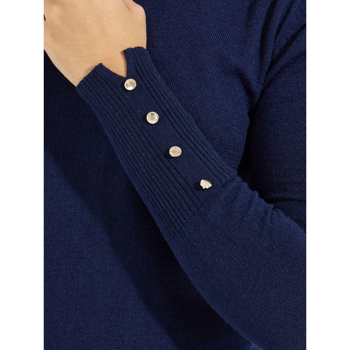 Styli Slim Fit Round Neck Sweater with Button Cuff Detail-women-clothing-cardigansandjumpers-jumpers-image-3