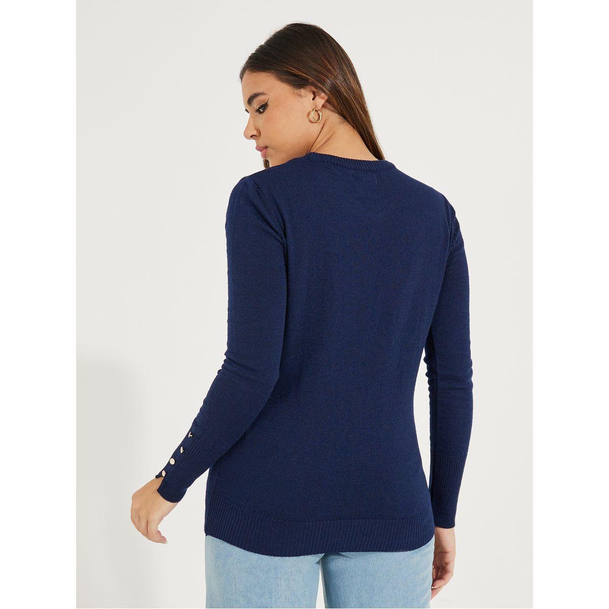 سويتر بقصة سليم فت مع ياقة دائرية وازرار-women-clothing-cardigansandjumpers-jumpers-image-4