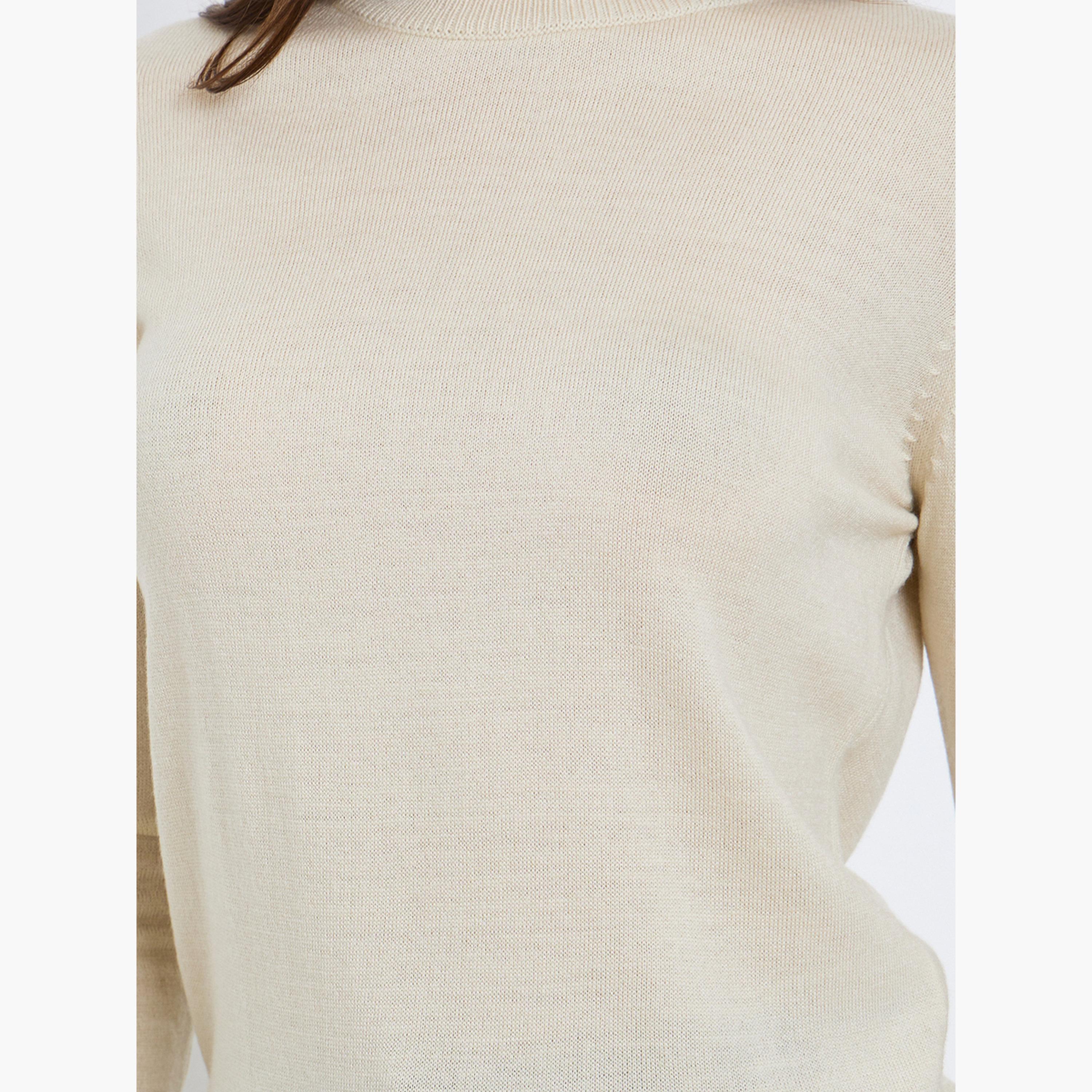 Styli Button Cuff Detail Slim Fit Round Neck Long Sleeves Women's Sweater-women-winterwear-cardigansandjumpers-jumpers-image-5