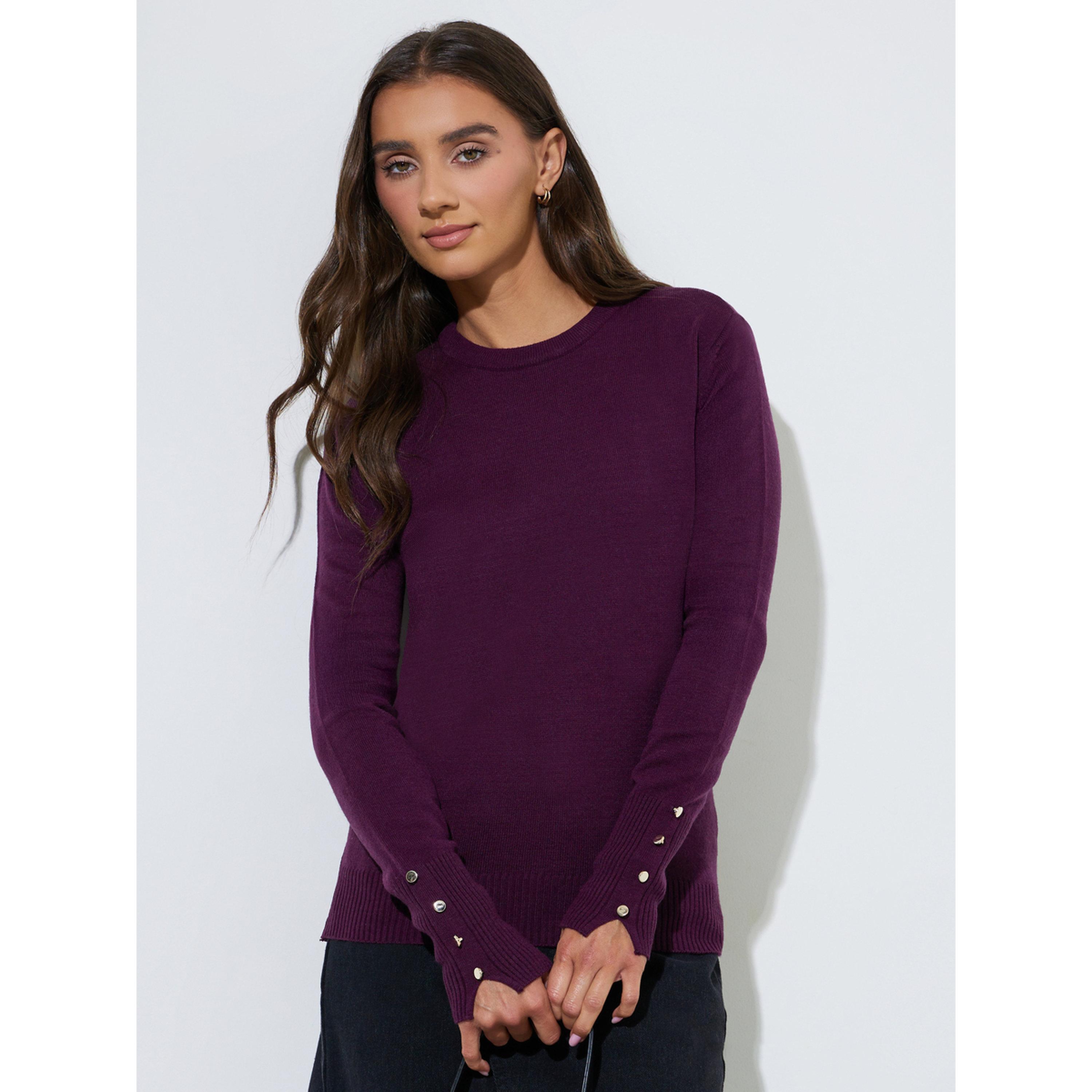 Styli Slim Fit Sweater with Button Cuff Detail-women-winterwear-cardigansandjumpers-jumpers-image-1