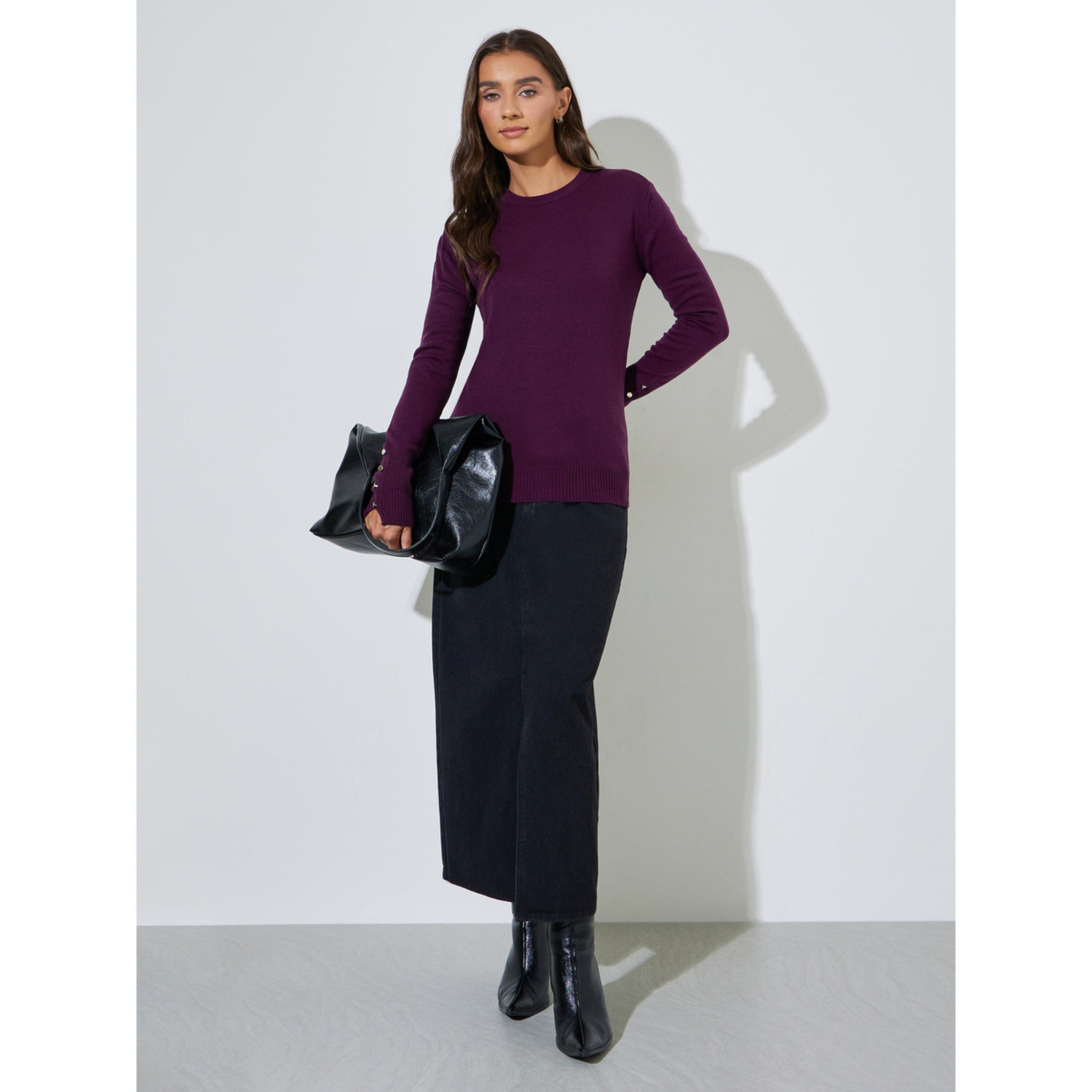 Styli Slim Fit Sweater with Button Cuff Detail-women-winterwear-cardigansandjumpers-jumpers-image-2