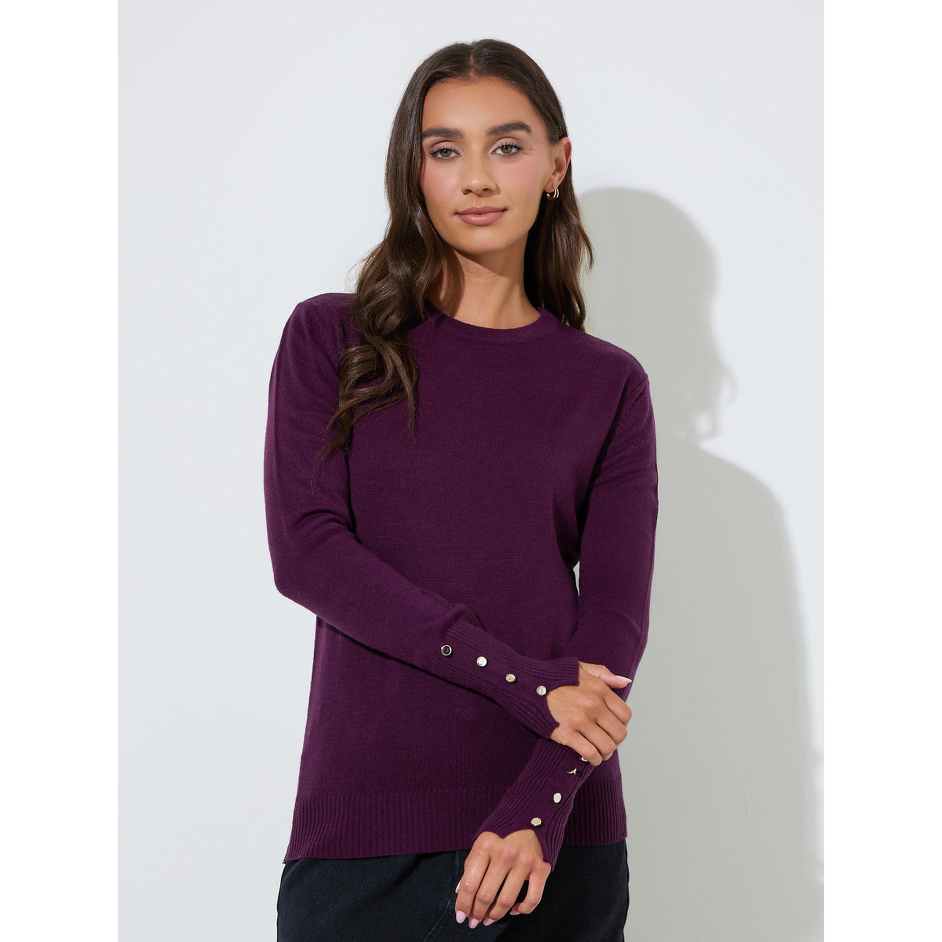 Styli Slim Fit Sweater with Button Cuff Detail-women-winterwear-cardigansandjumpers-jumpers-image-3