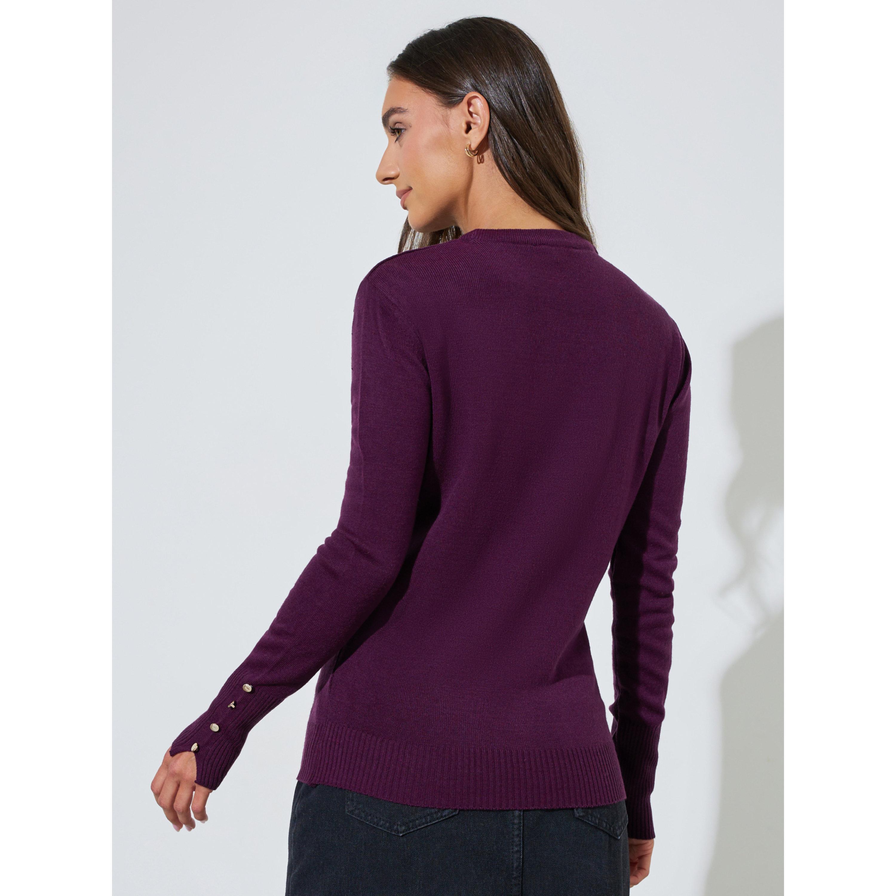 Styli Slim Fit Sweater with Button Cuff Detail-women-winterwear-cardigansandjumpers-jumpers-image-4