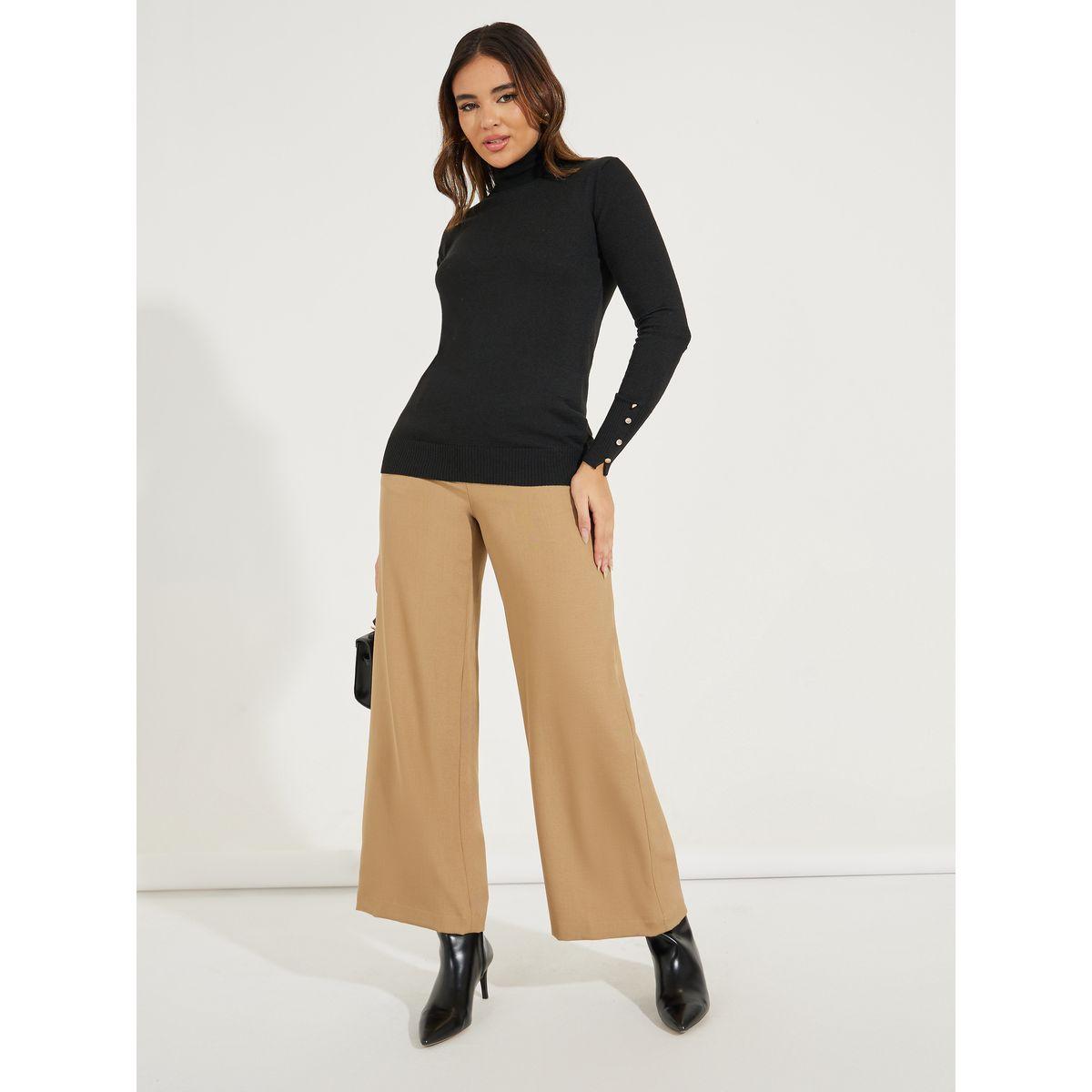 سويتر بقصة سليم فت وياقة عالية مع اكمام وازرار-women-winterwear-cardigansandjumpers-jumpers-image-2