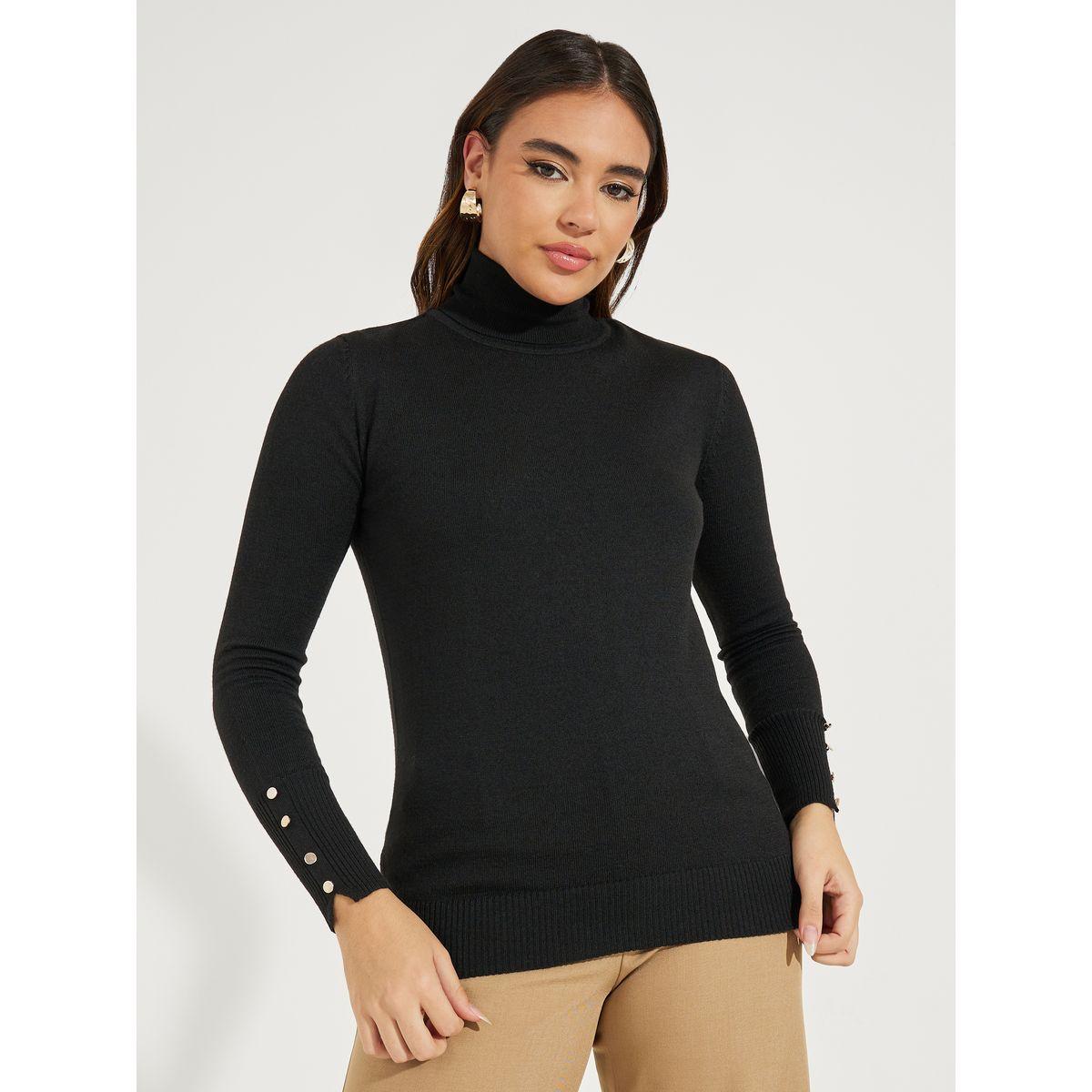 Styli Slim Fit Turtle Neck Sweater with Button Cuff Detail-women-winterwear-cardigansandjumpers-jumpers-image-3