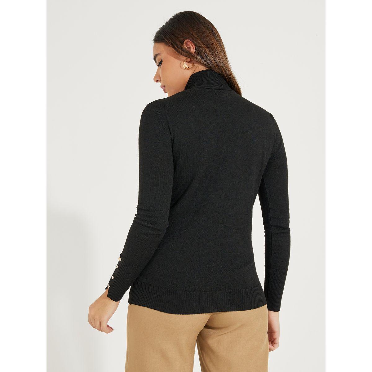 سويتر بقصة سليم فت وياقة عالية مع اكمام وازرار-women-winterwear-cardigansandjumpers-jumpers-image-5
