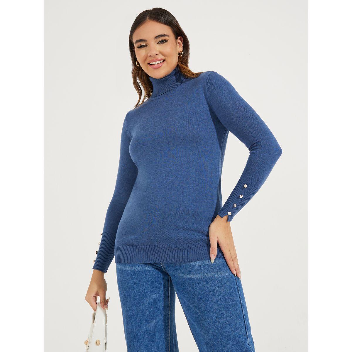 سويتر بقصة سليم فت وياقة دائرية مع اكمام وازرار-women-clothing-cardigansandjumpers-jumpers-image-1