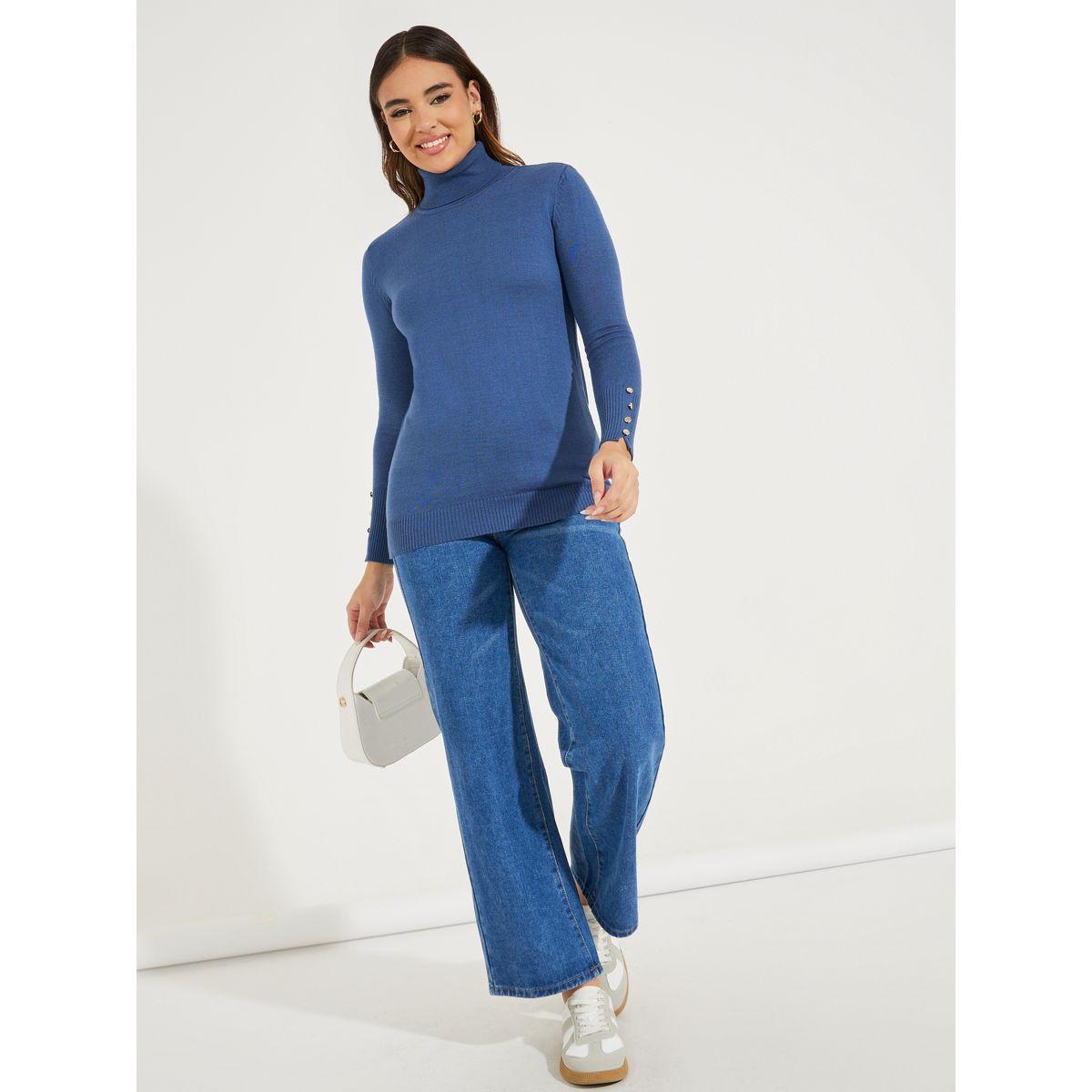 Styli Slim Fit Turtle Neck Sweater with Button Cuff Detail-women-clothing-cardigansandjumpers-jumpers-image-2