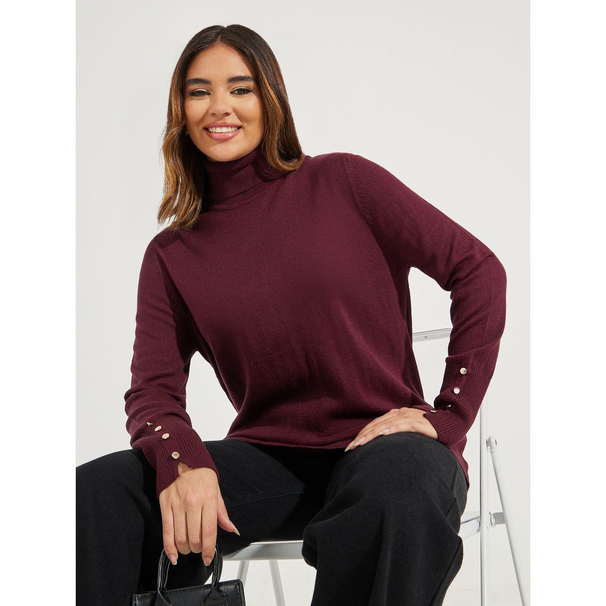 Styli Slim Fit Turtle Neck Sweater with Button Cuff Detail-women-clothing-cardigansandjumpers-jumpers-image-1