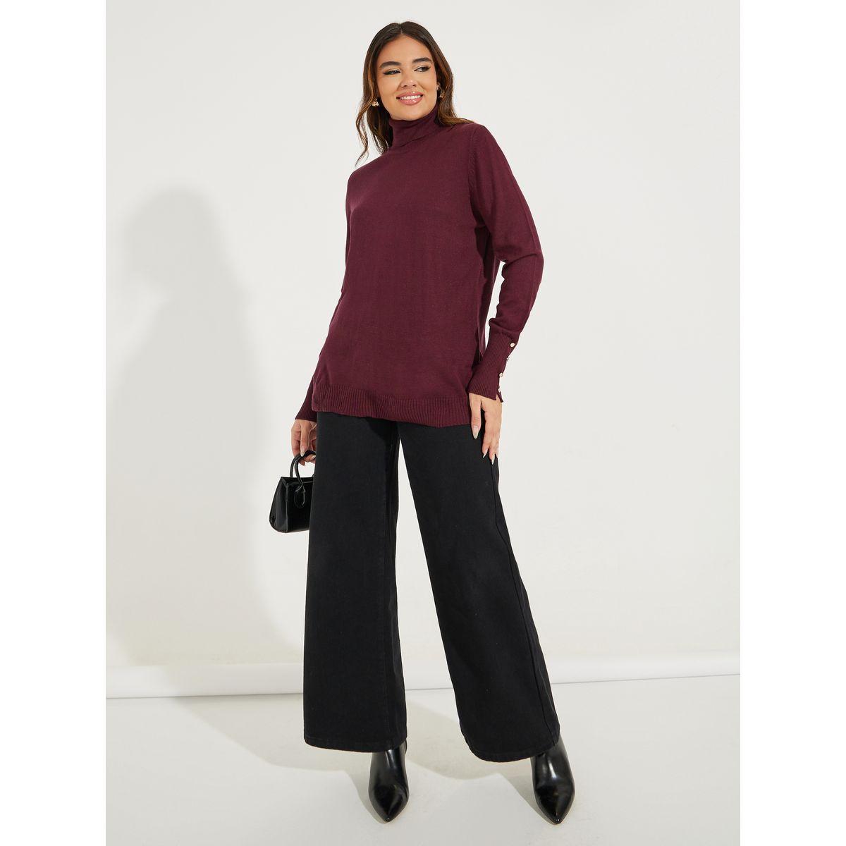 Styli Slim Fit Turtle Neck Sweater with Button Cuff Detail-women-clothing-cardigansandjumpers-jumpers-image-2