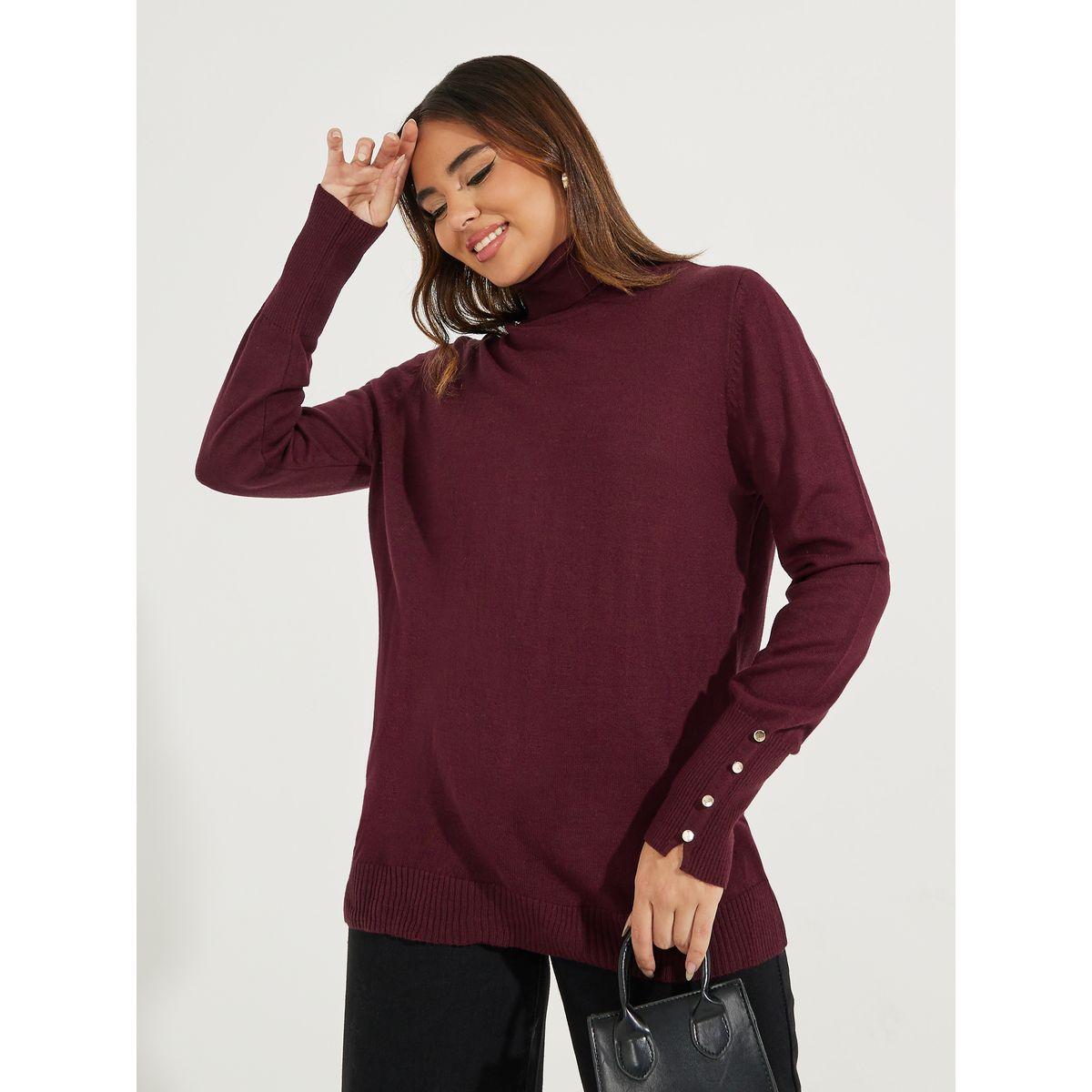 Styli Slim Fit Turtle Neck Sweater with Button Cuff Detail-women-clothing-cardigansandjumpers-jumpers-image-3