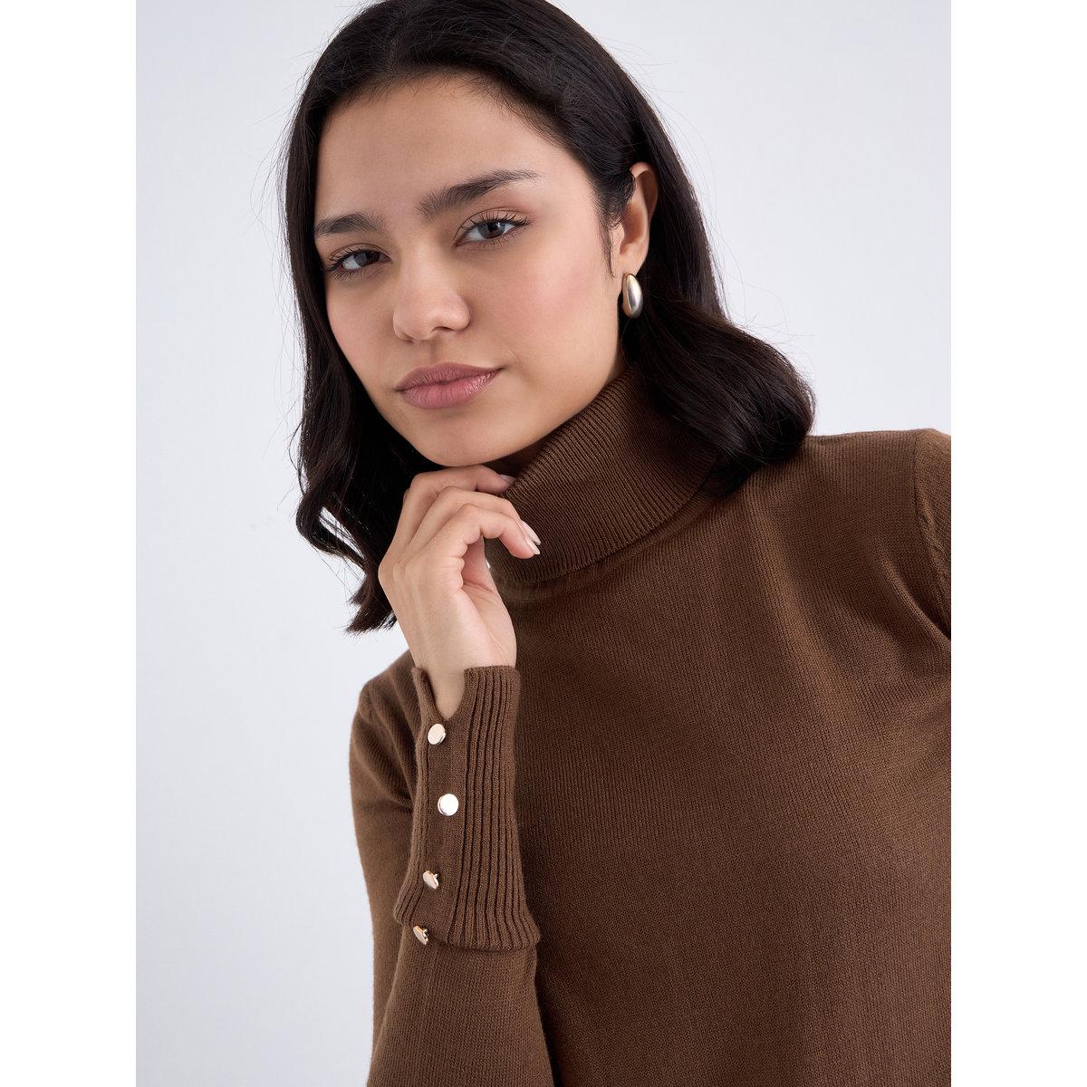 Styli Slim Fit Turtle Neck Sweater with Button Cuff Detail-women-winterwear-cardigansandjumpers-jumpers-image-4