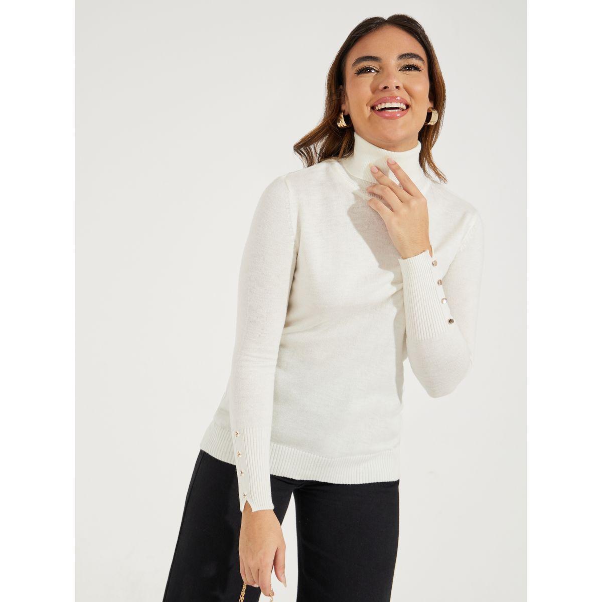 سويتر بقصة سليم فت وياقة دائرية مع اكمام وازرار-women-clothing-cardigansandjumpers-jumpers-image-1