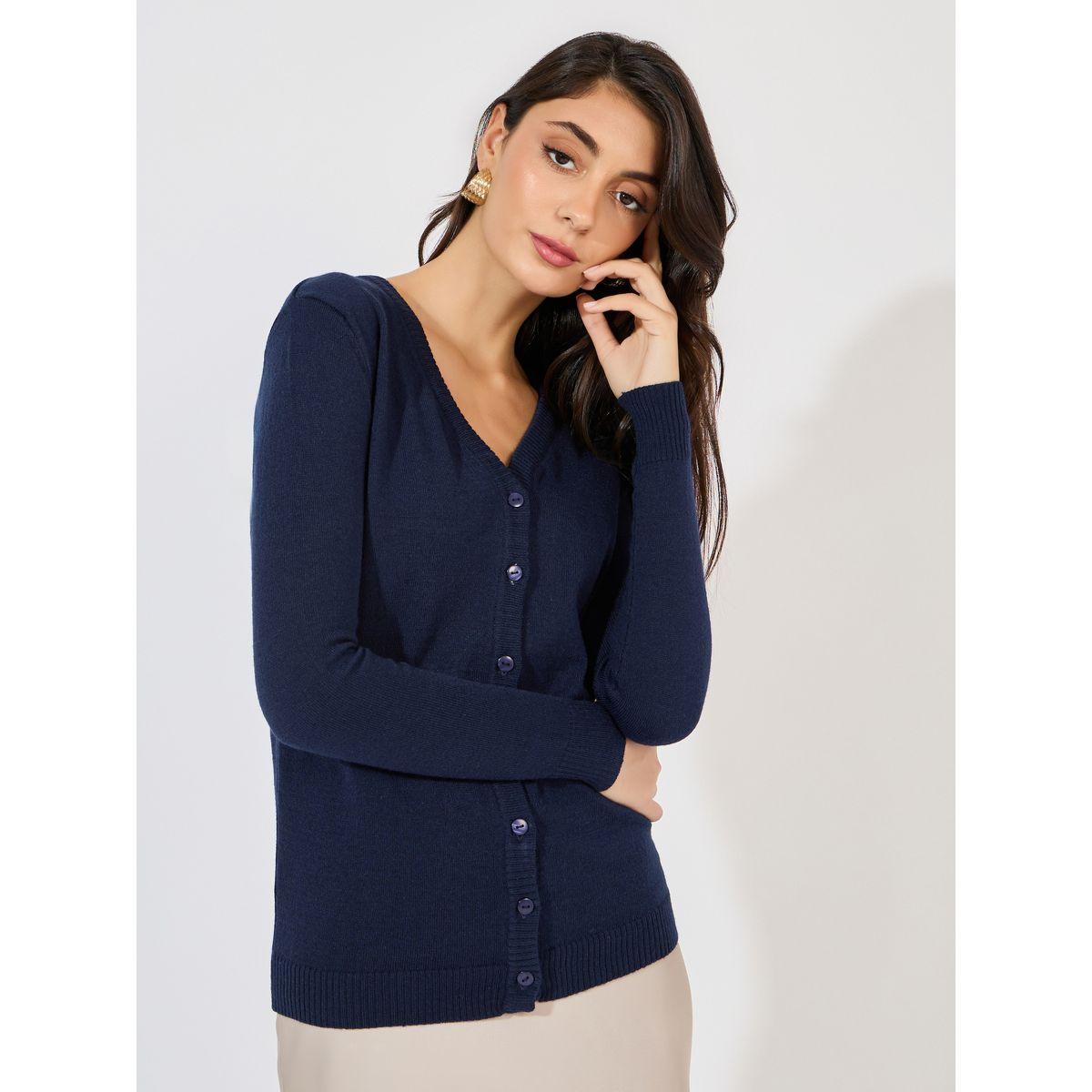 كارديجان بقصة عادية وأزرار مخفية-women-winterwear-cardigansandjumpers-cardigans-image-1