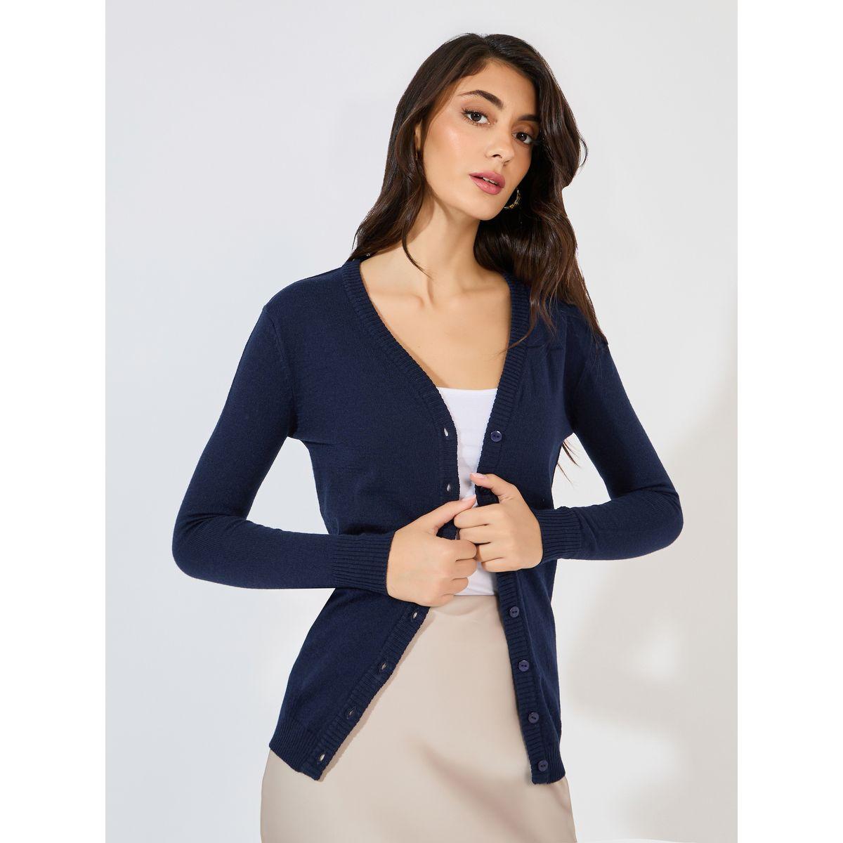 كارديجان بقصة عادية وأزرار مخفية-women-winterwear-cardigansandjumpers-cardigans-image-3