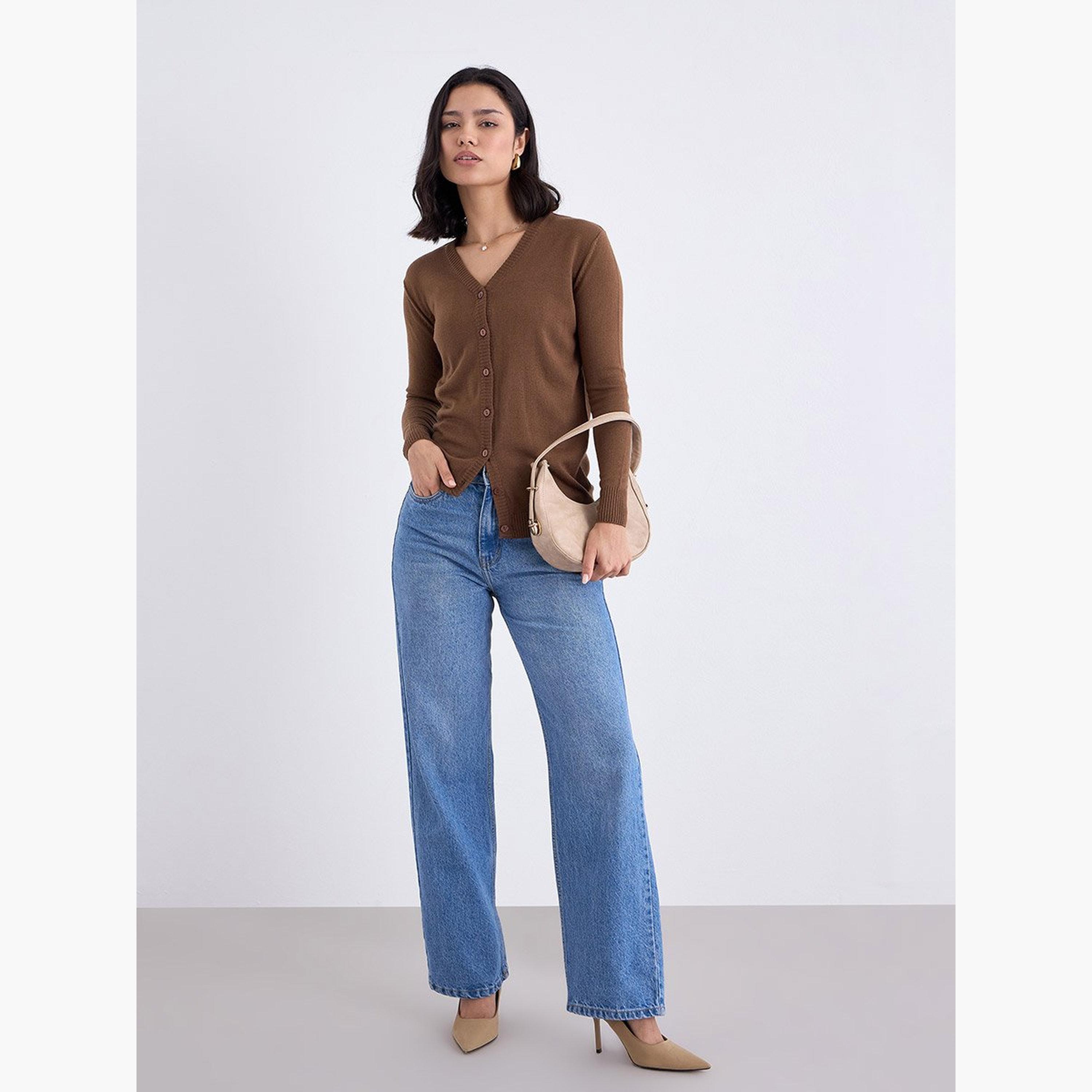 Styli Regular Fit Button Placket Knit Cardigan-women-winterwear-cardigansandjumpers-cardigans-image-2