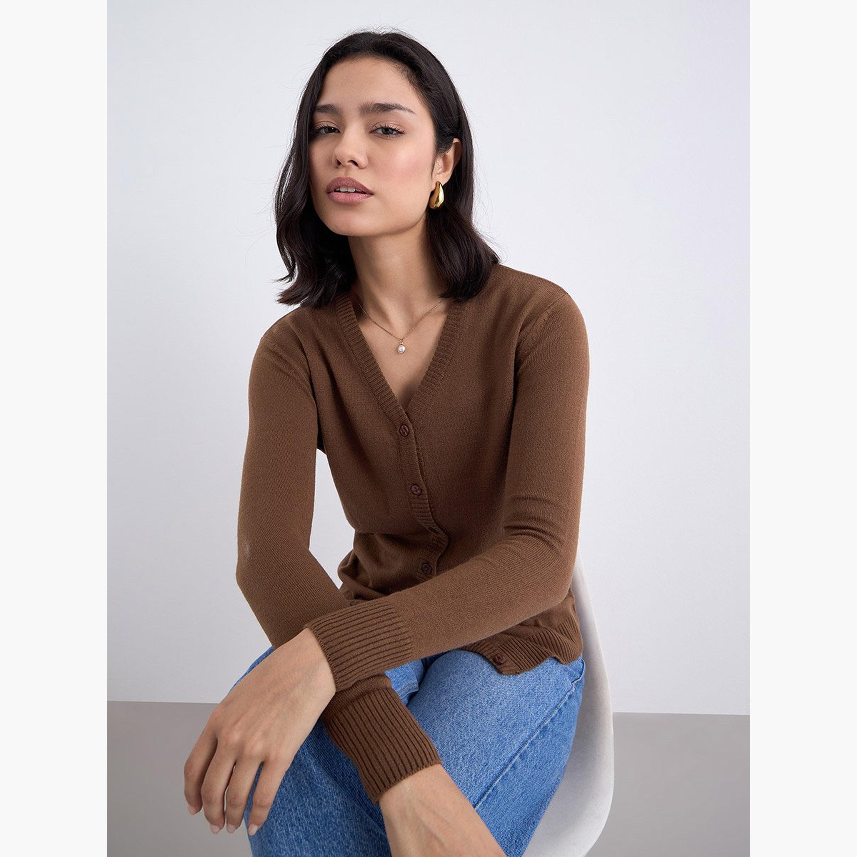 Styli Regular Fit Button Placket Knit Cardigan-women-winterwear-cardigansandjumpers-cardigans-image-3