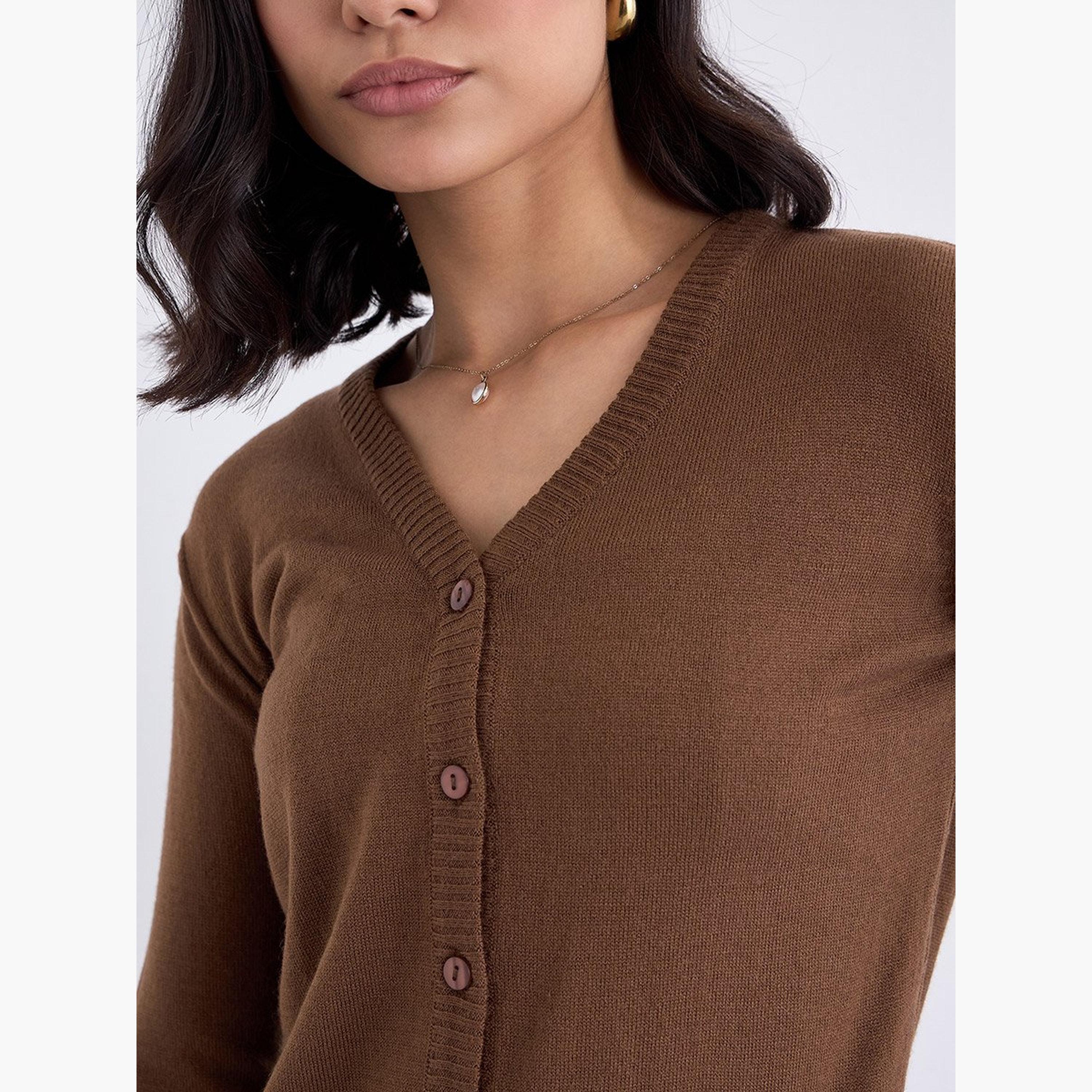 Styli Regular Fit Button Placket Knit Cardigan-women-winterwear-cardigansandjumpers-cardigans-image-4