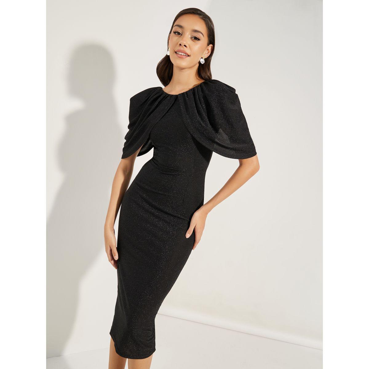 فستان ميدي باكمام درابيه ومظهر الجليتر-women-clothing-dresses-image-3