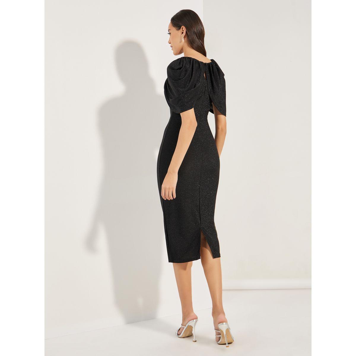 فستان ميدي باكمام درابيه ومظهر الجليتر-women-clothing-dresses-image-5