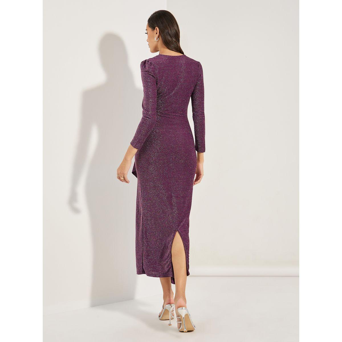 Styli Limited Glitter Look Ruffled Wrap Front Midi Dress-women-clothing-dresses-image-4