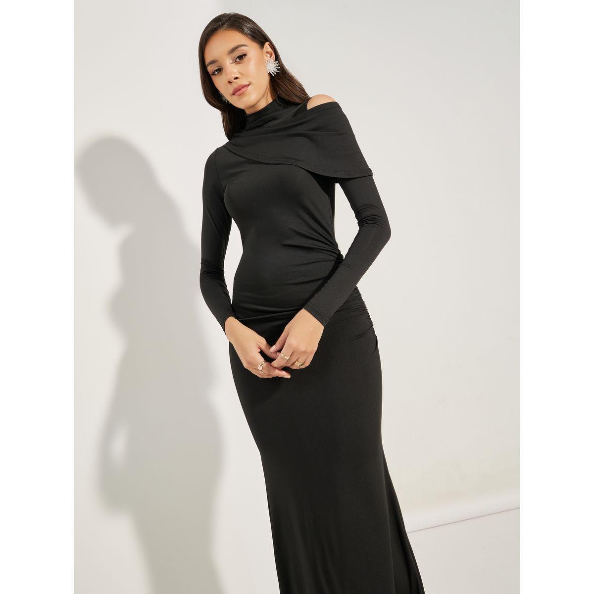 Styli Elevate Draped High Neck Maxi Dress with Cut-Out Detail-women-clothing-dresses-image-2