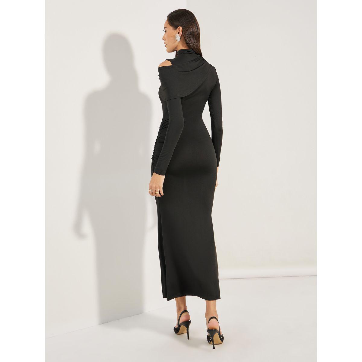 Styli Elevate Draped High Neck Maxi Dress with Cut-Out Detail-women-clothing-dresses-image-4