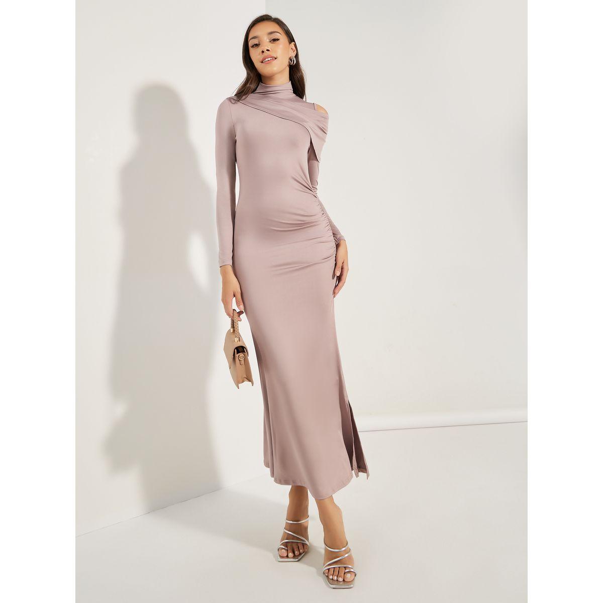 Styli Elevate Draped High Neck Maxi Dress with Cut-Out Detail-women-clothing-dresses-image-1